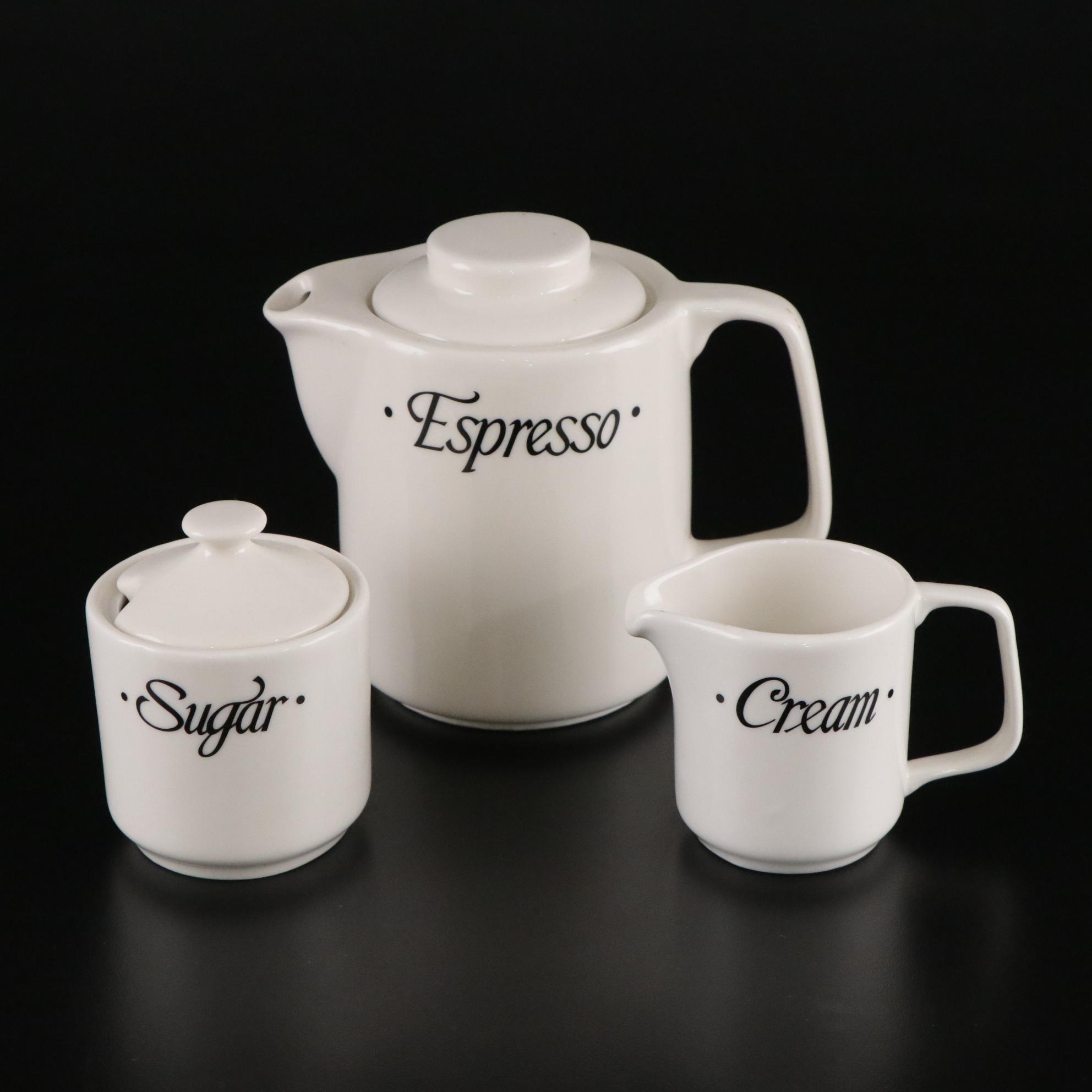 White Ceramic Espresso Set with Creamer, Cups & More