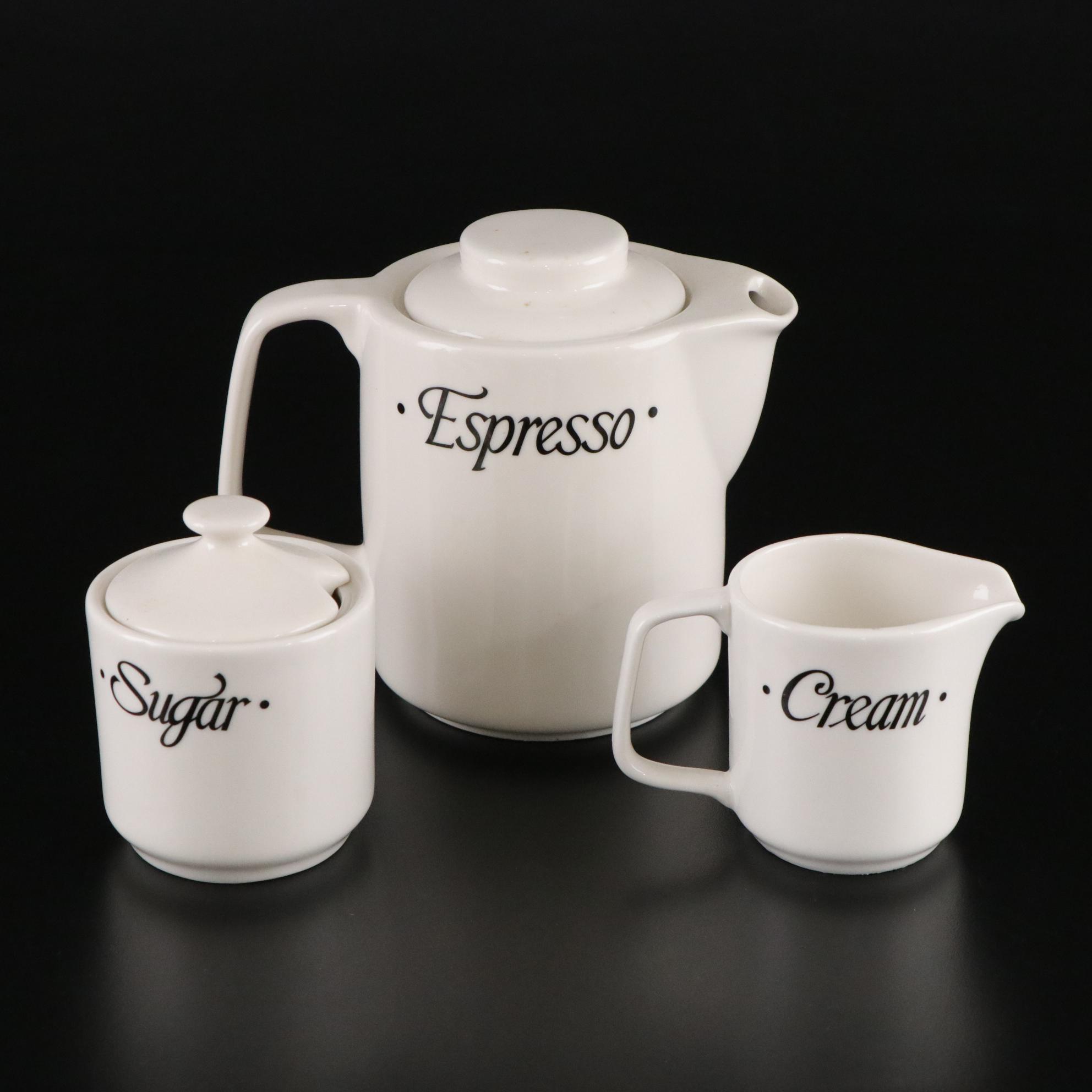 White Ceramic Espresso Set with Creamer, Cups & More