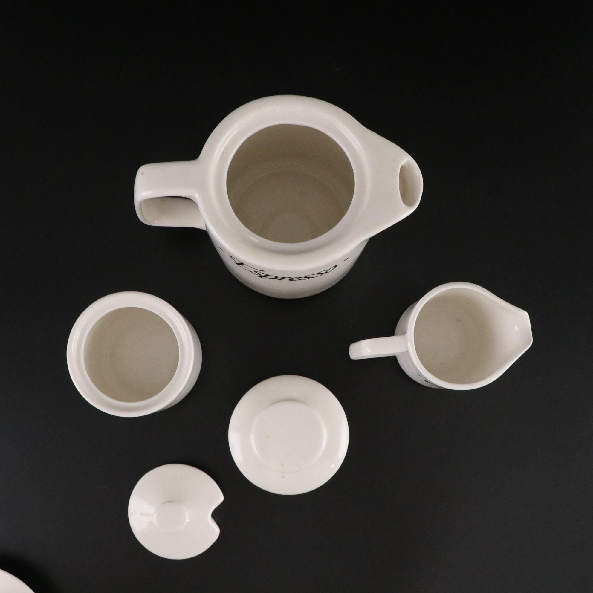 White Ceramic Espresso Set with Creamer, Cups & More