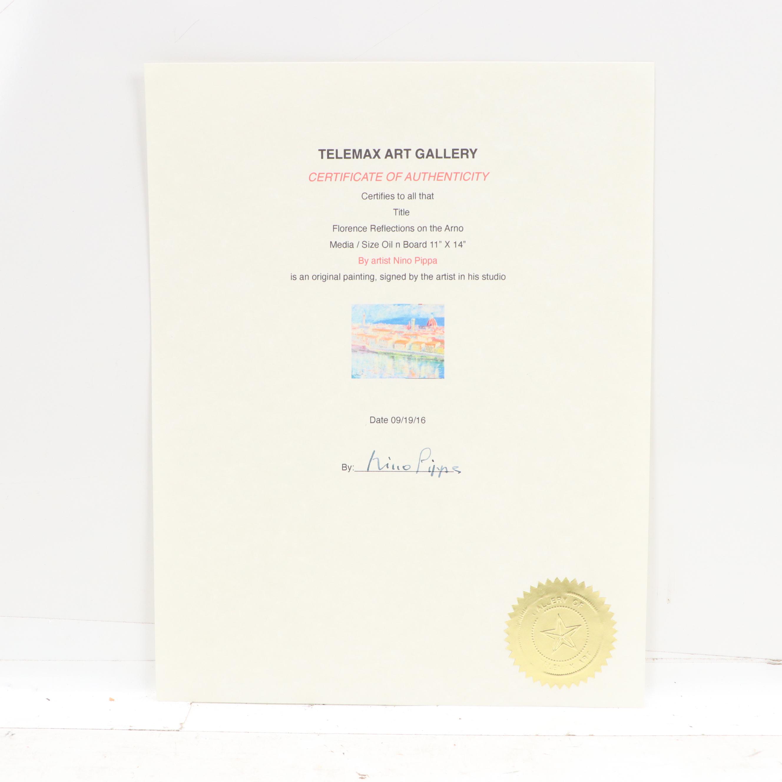 Nino Pippa Cityscape Oil Painting "Florence Reflections on the Arno," 2016