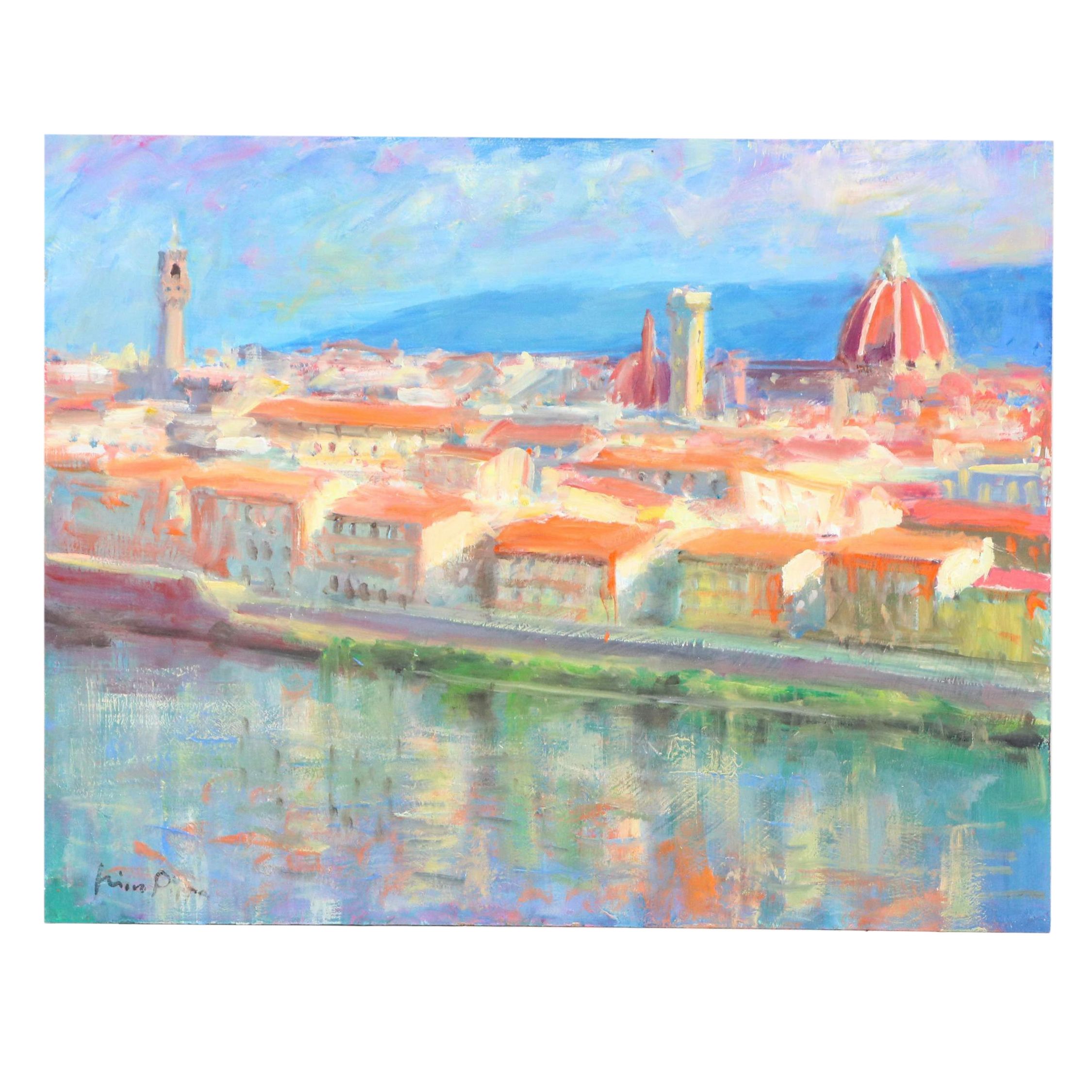 Nino Pippa Cityscape Oil Painting "Florence Reflections on the Arno," 2016