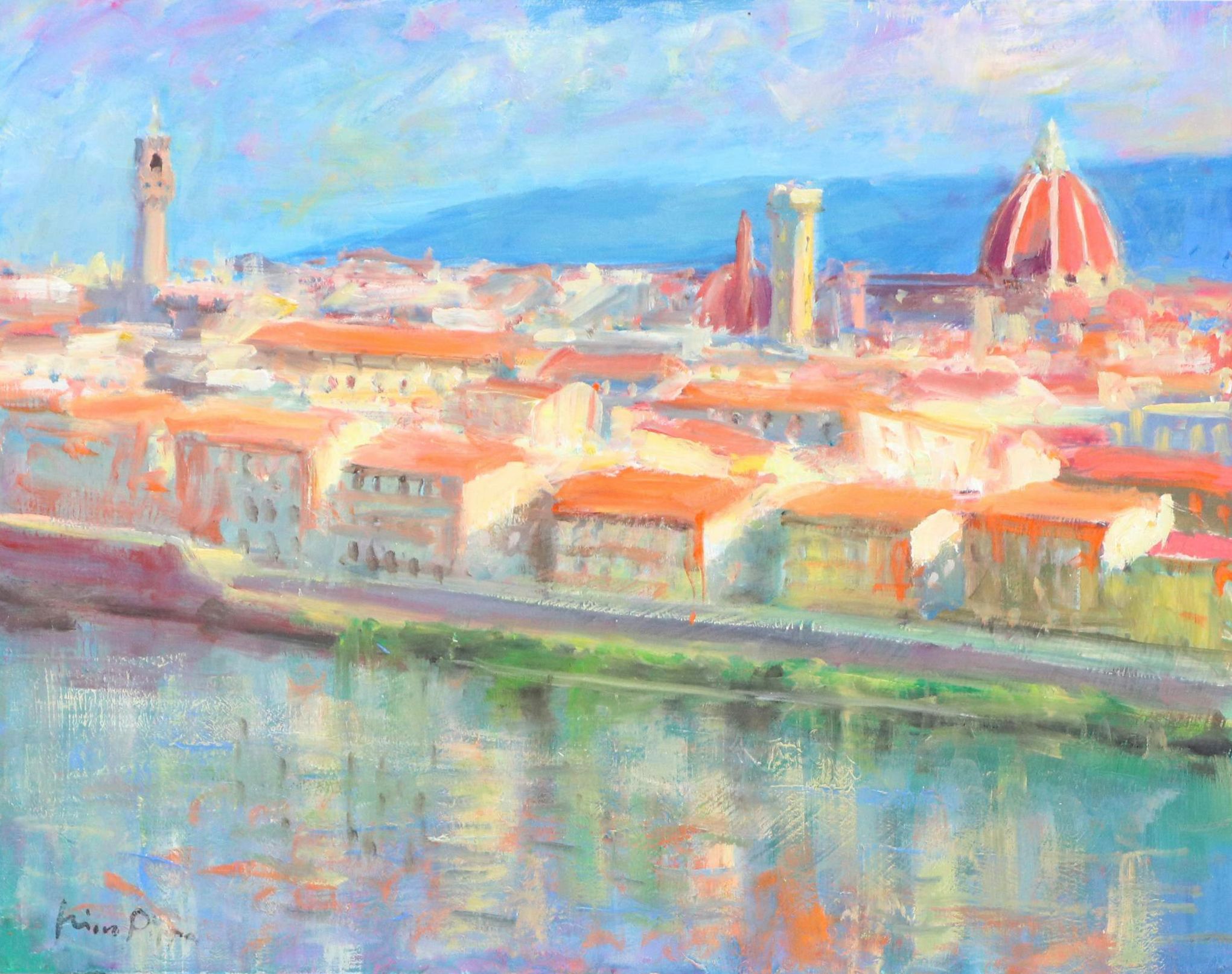 Nino Pippa Cityscape Oil Painting "Florence Reflections on the Arno," 2016