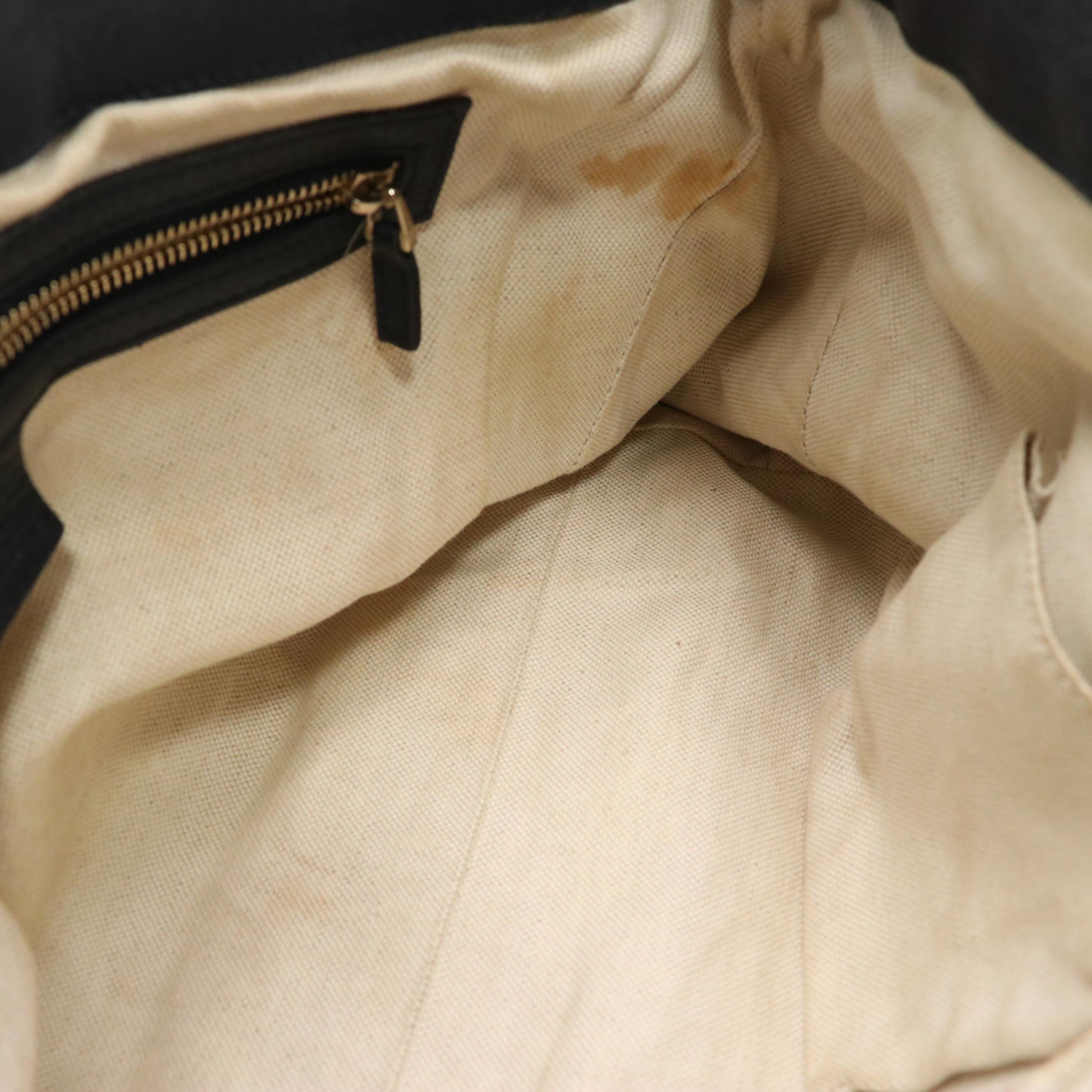 Gucci Bella Two-Way Bag in Navy Pebbled Calfskin Leather with Bamboo Tassels