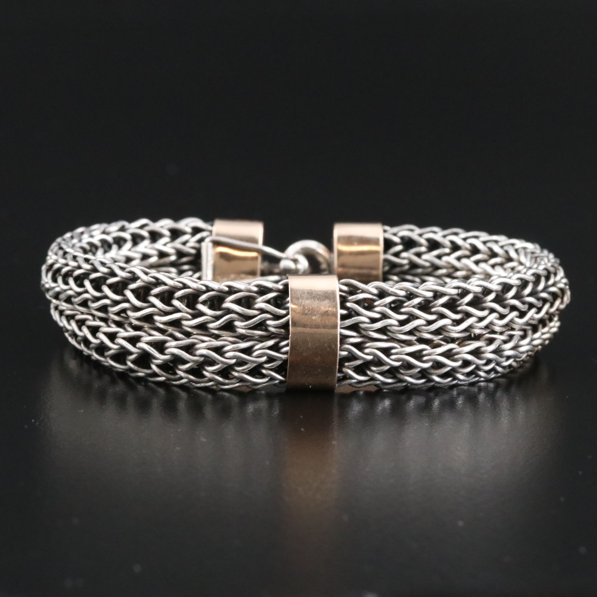 Sterling Double Strand Foxtail Chain Bracelet with 14K Rose Gold Accents