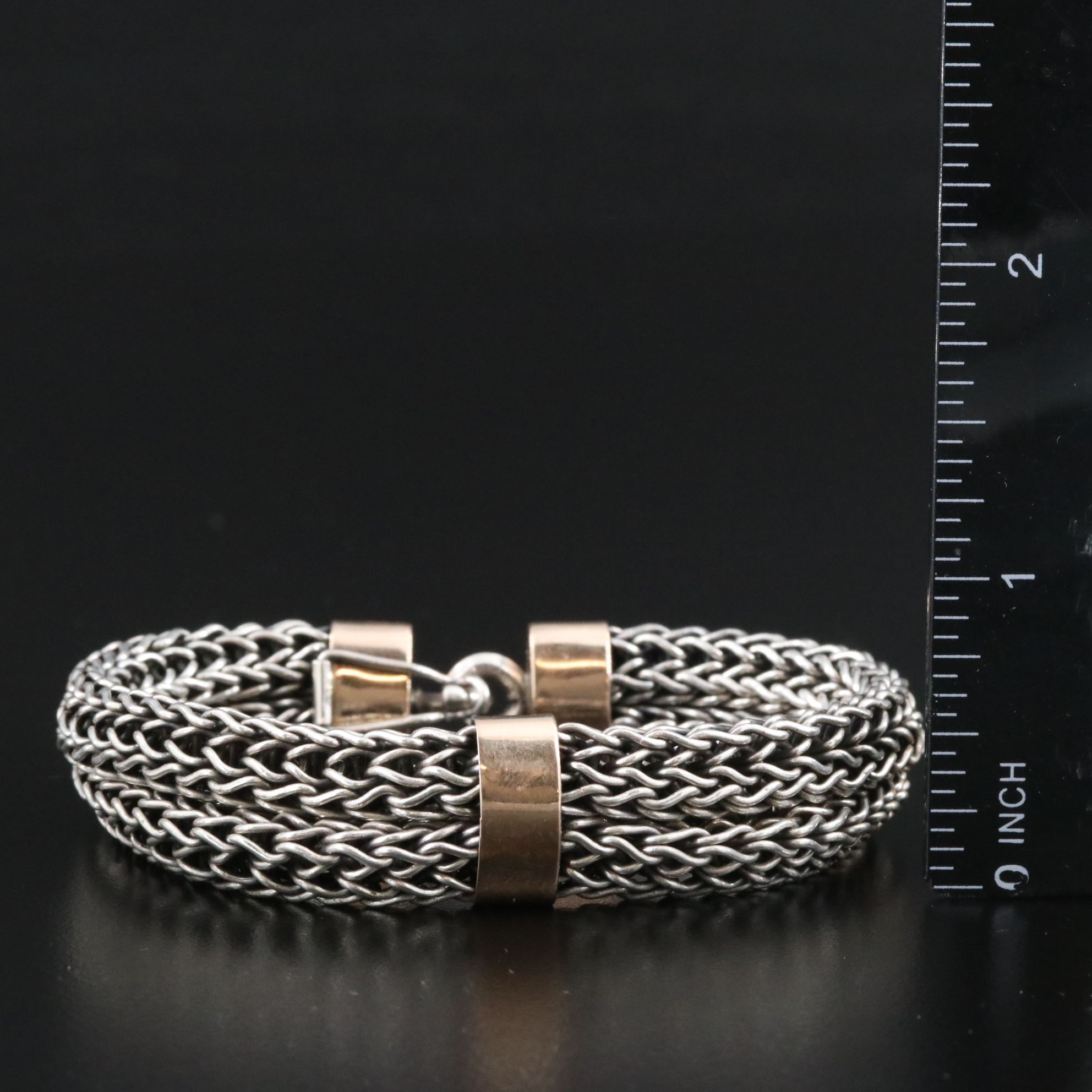 Sterling Double Strand Foxtail Chain Bracelet with 14K Rose Gold Accents