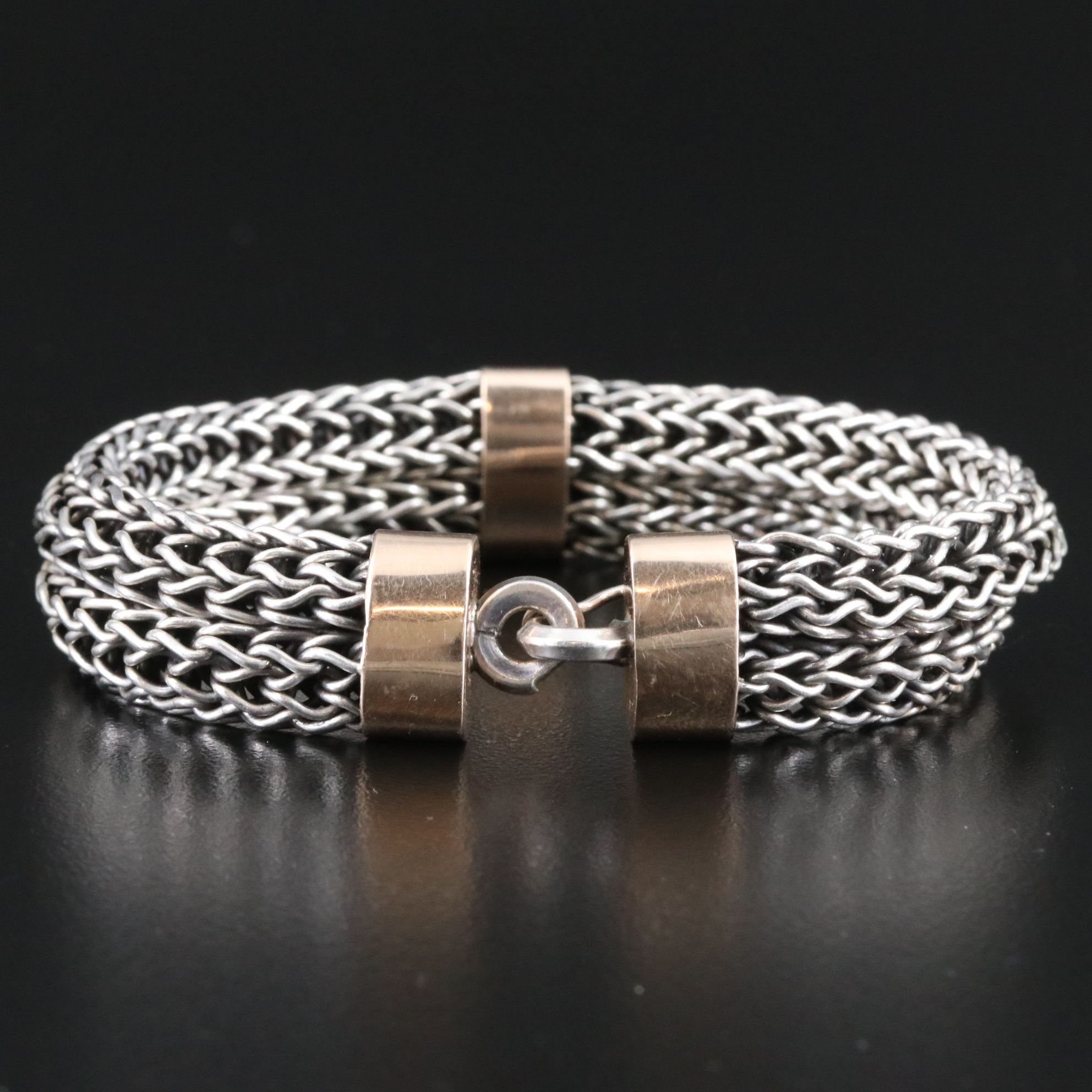 Sterling Double Strand Foxtail Chain Bracelet with 14K Rose Gold Accents