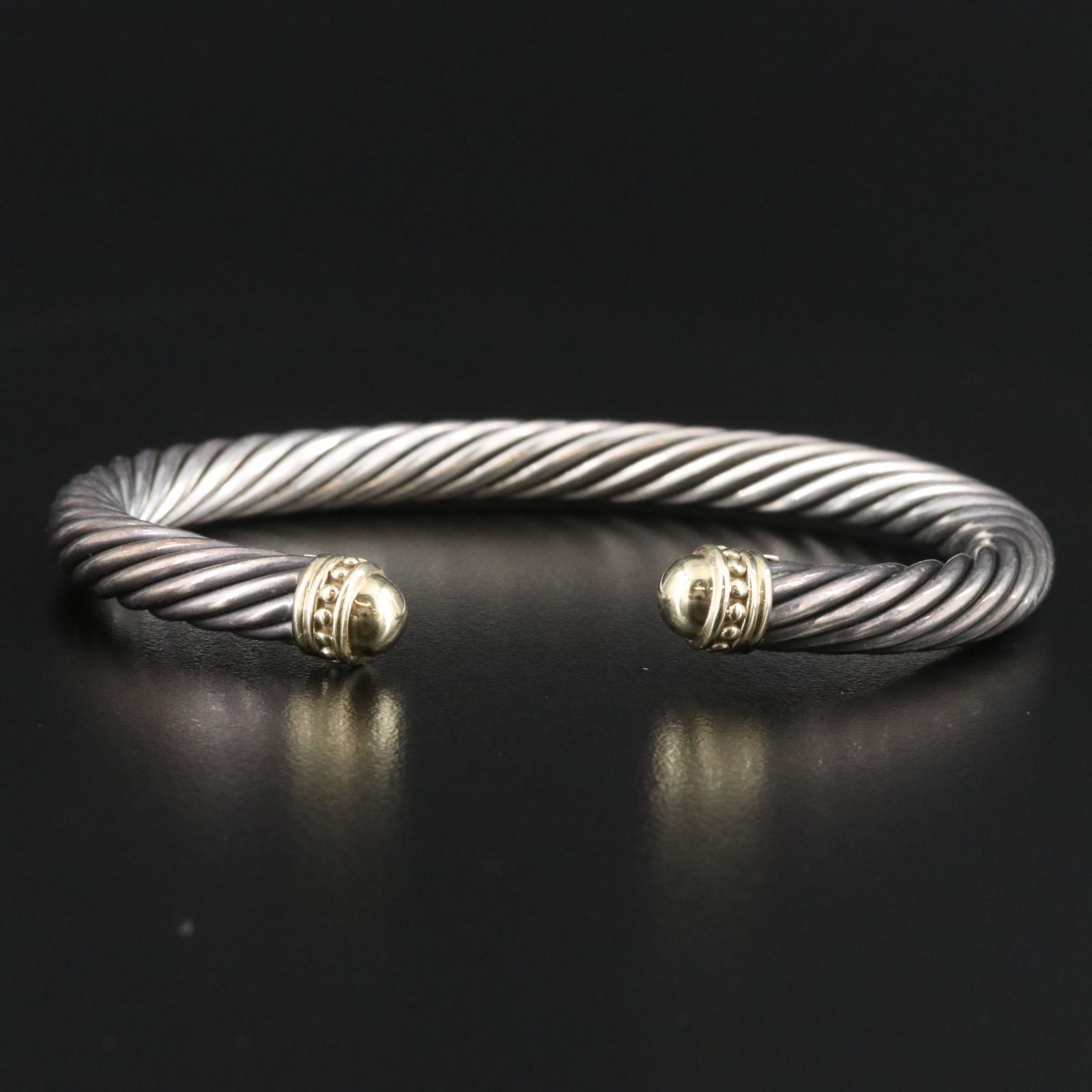 David Yurman Sterling and 14K Cable Cuff Bracelet