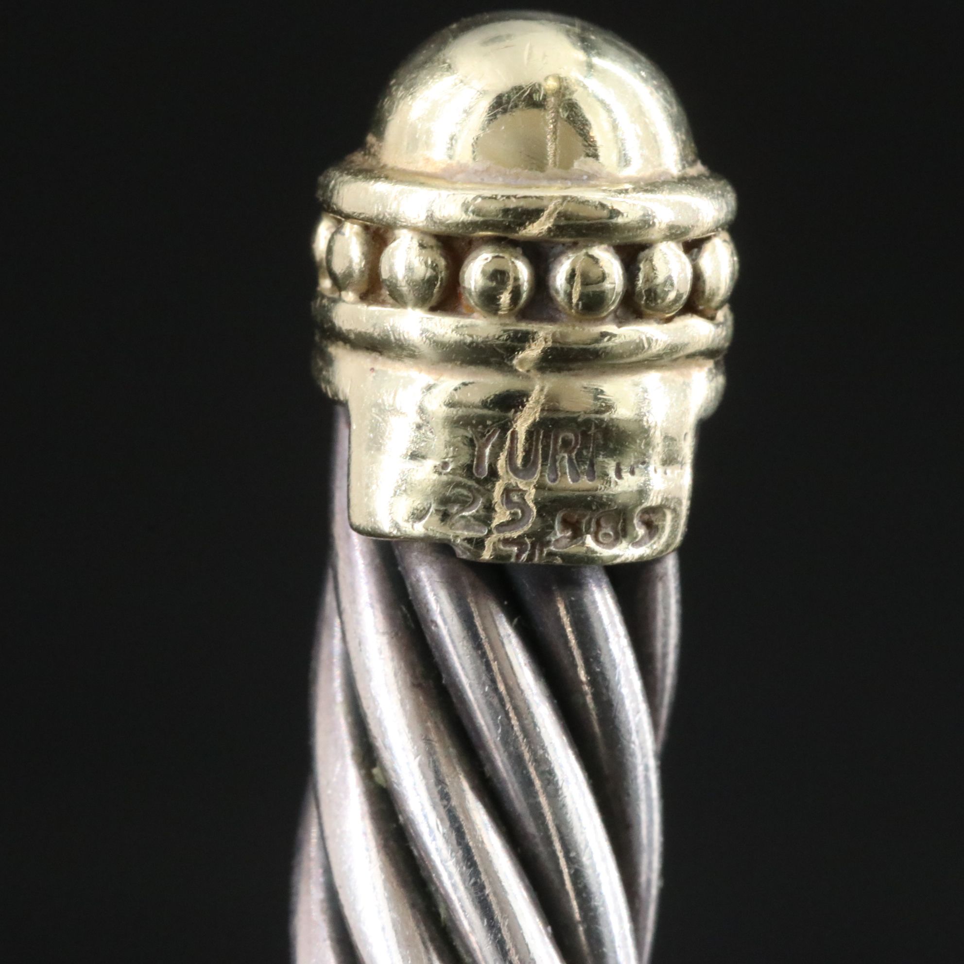 David Yurman Sterling and 14K Cable Cuff Bracelet