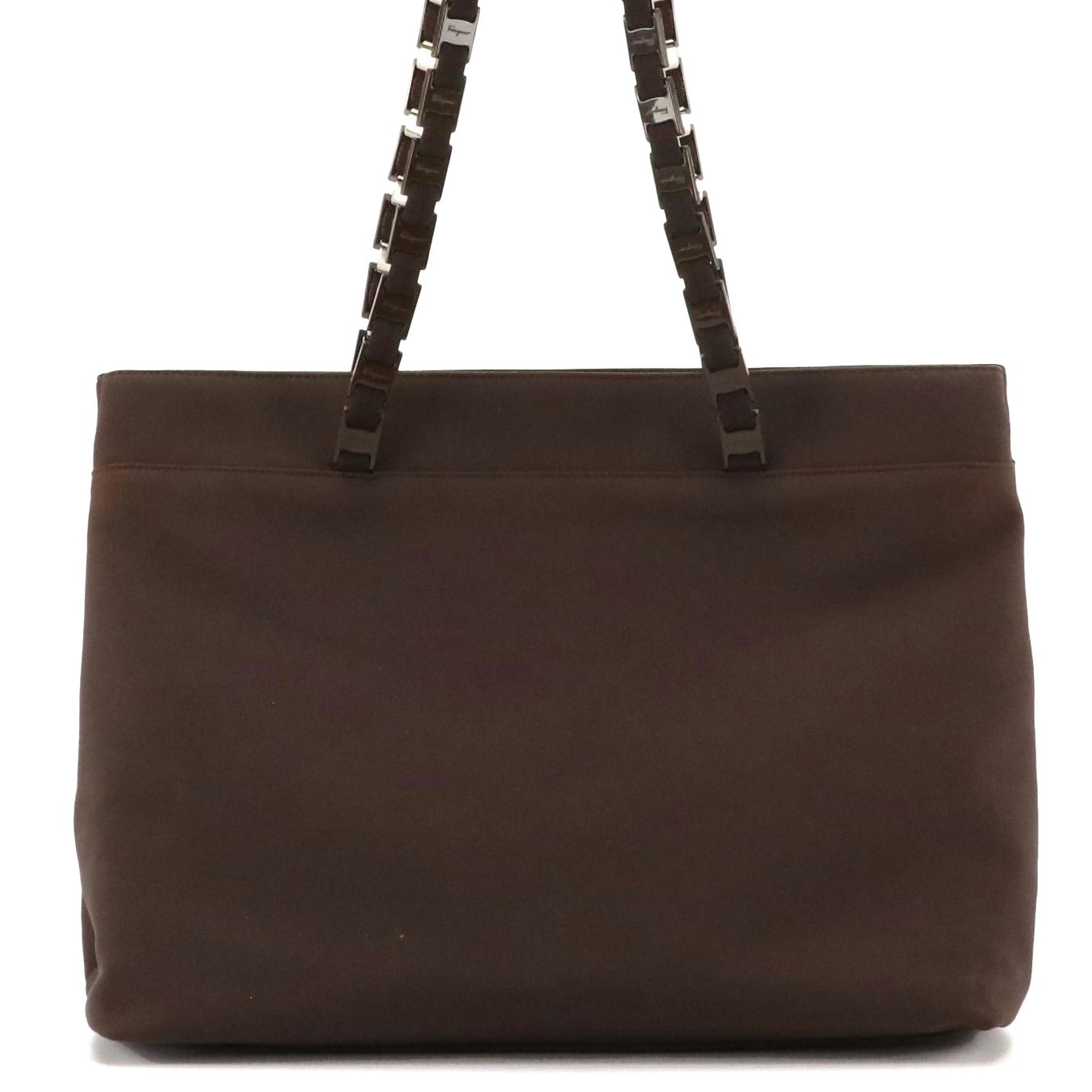 Salvatore Ferragamo Shoulder Bag in Brown Textile with Interwoven Link Straps