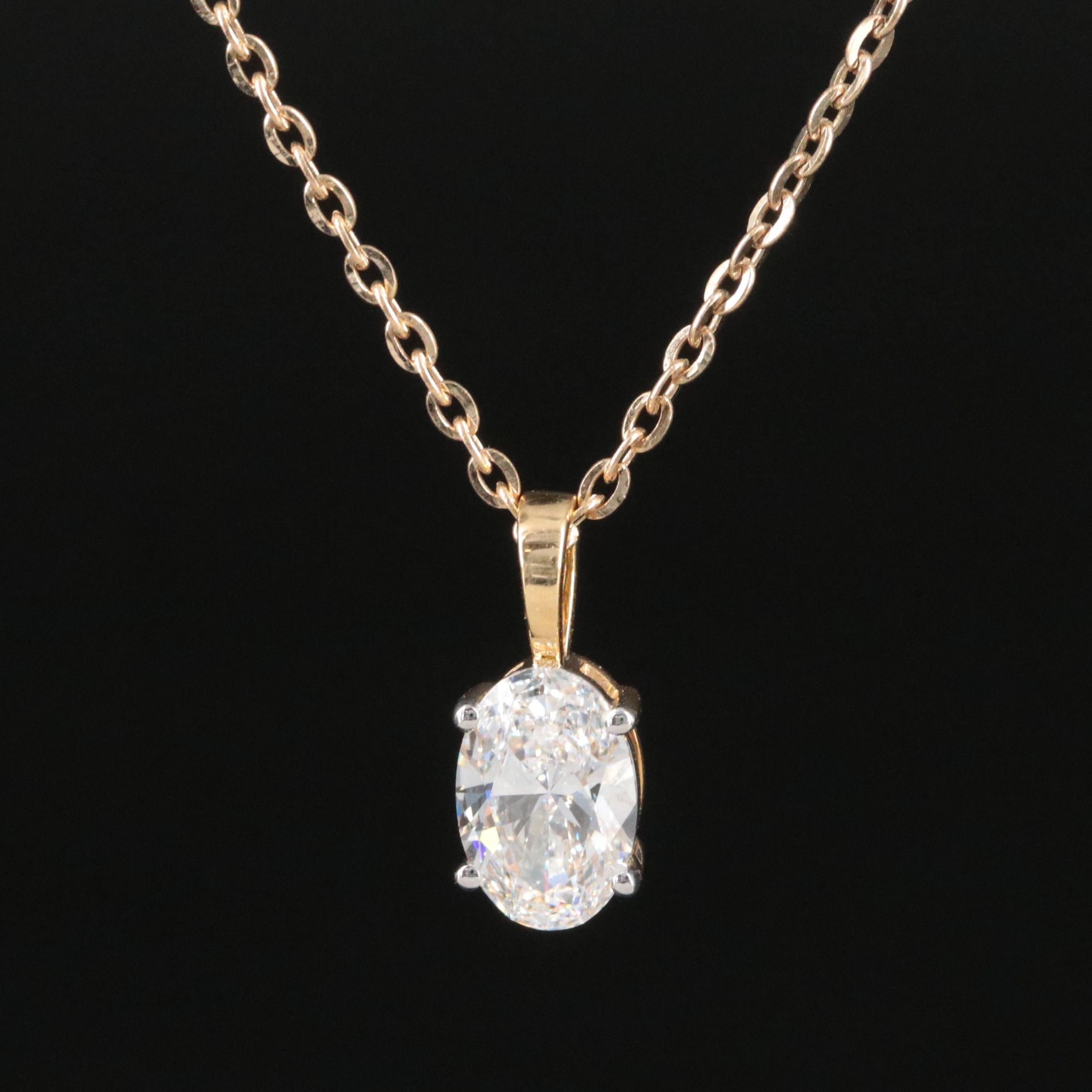 14K 1.10 CT Lab Grown Diamond Solitaire Pendant Necklace with IGI Report