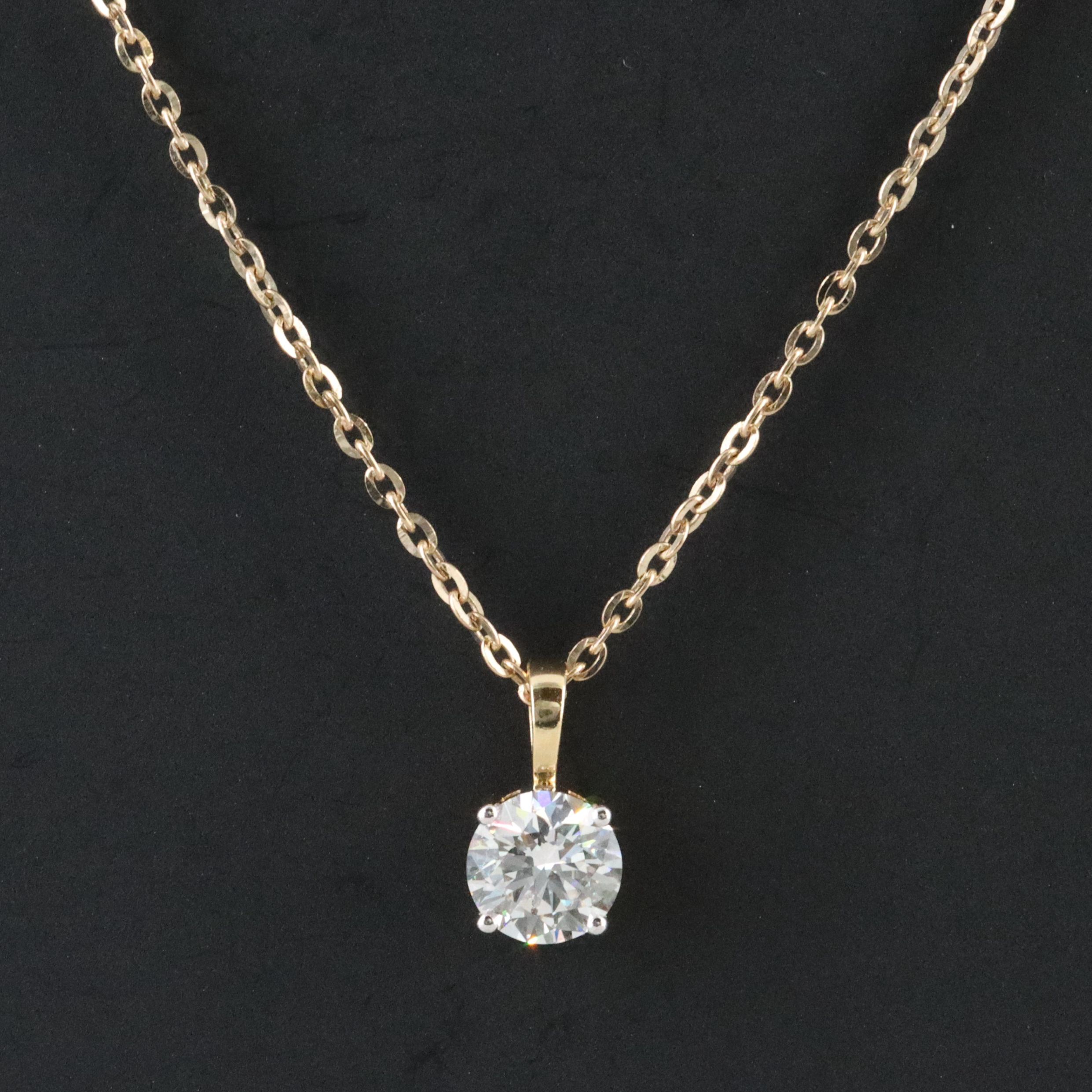 14K 1.09 CT Lab Grown Diamond Solitaire Pendant Necklace with IGI Report