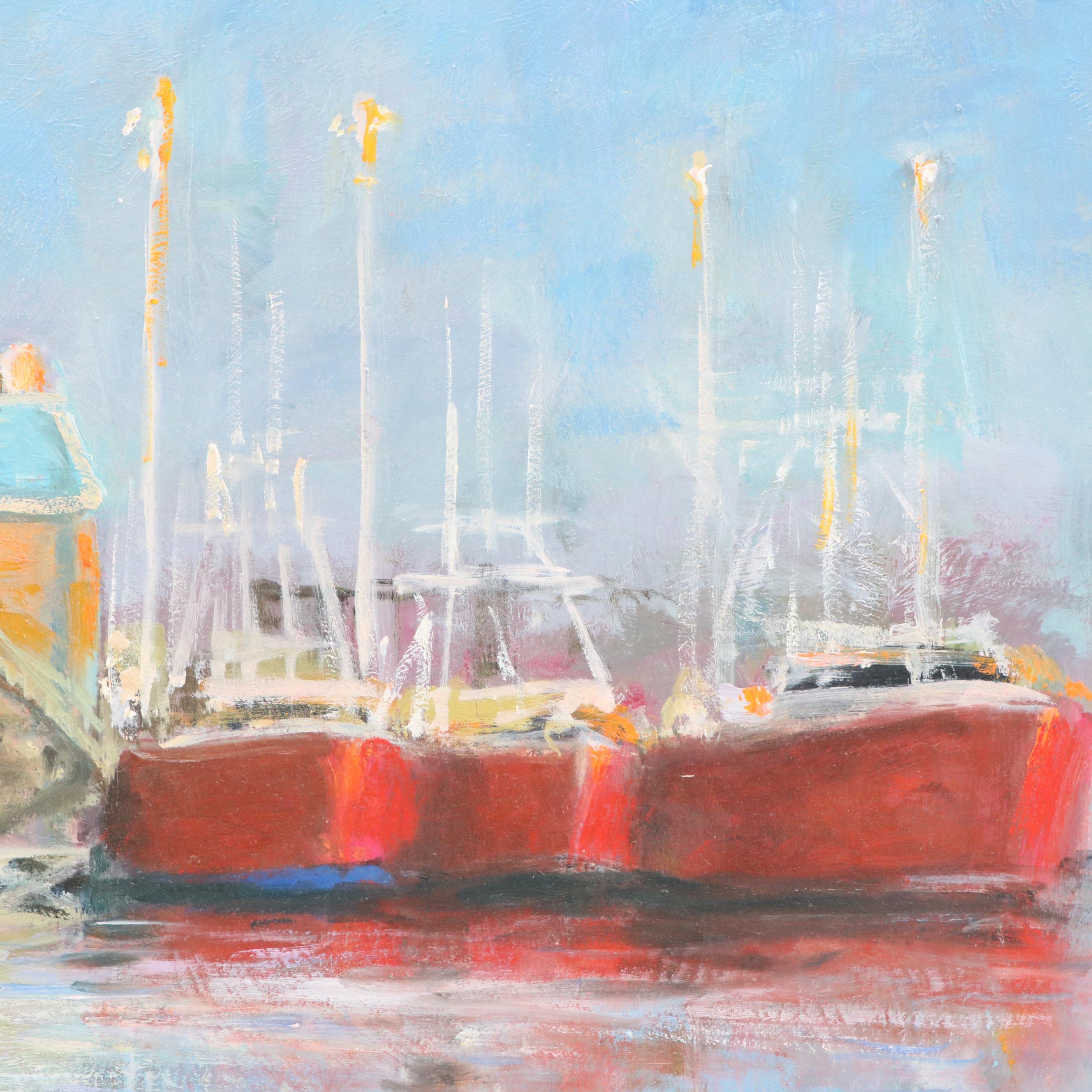 Nino Pippa Harbor Scene Oil Painting "North Carolina Fishing Boats," 2022