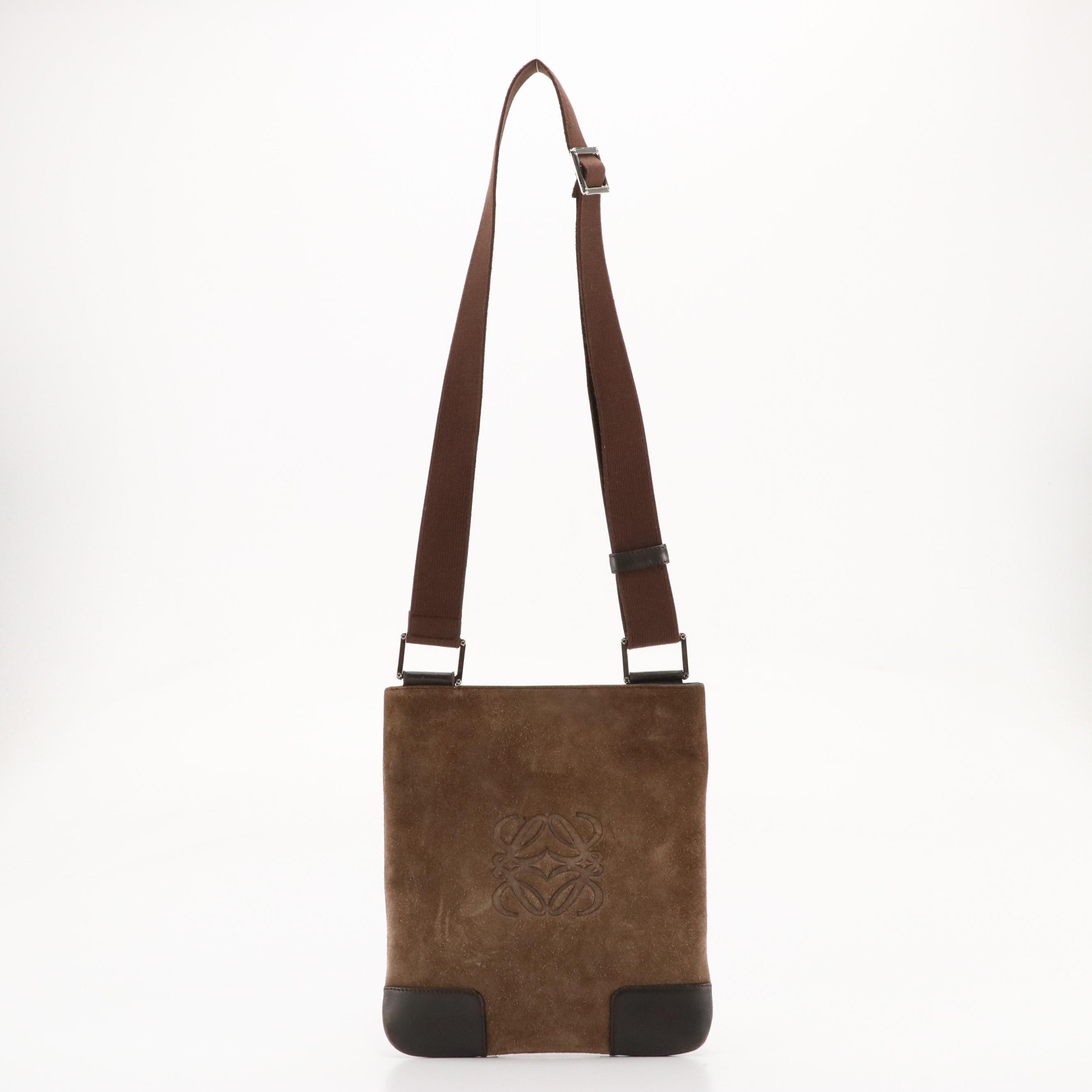 Loewe Anagram Crossbody Bag in Brown Suede and Leather
