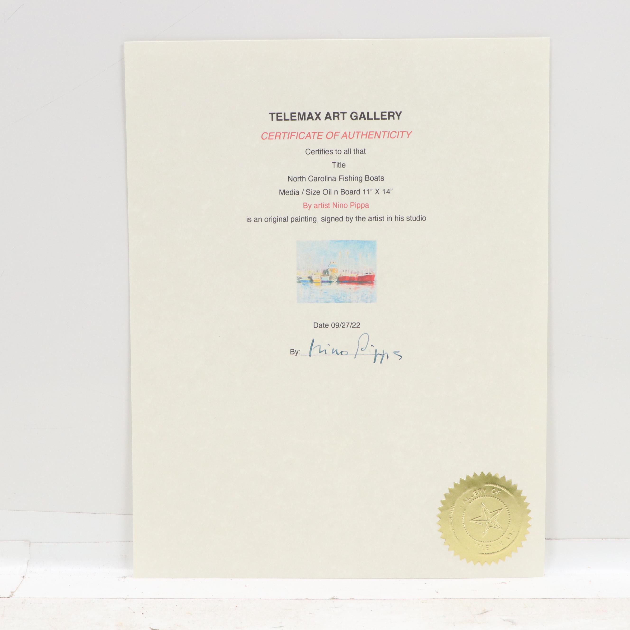 Nino Pippa Harbor Scene Oil Painting "North Carolina Fishing Boats," 2022