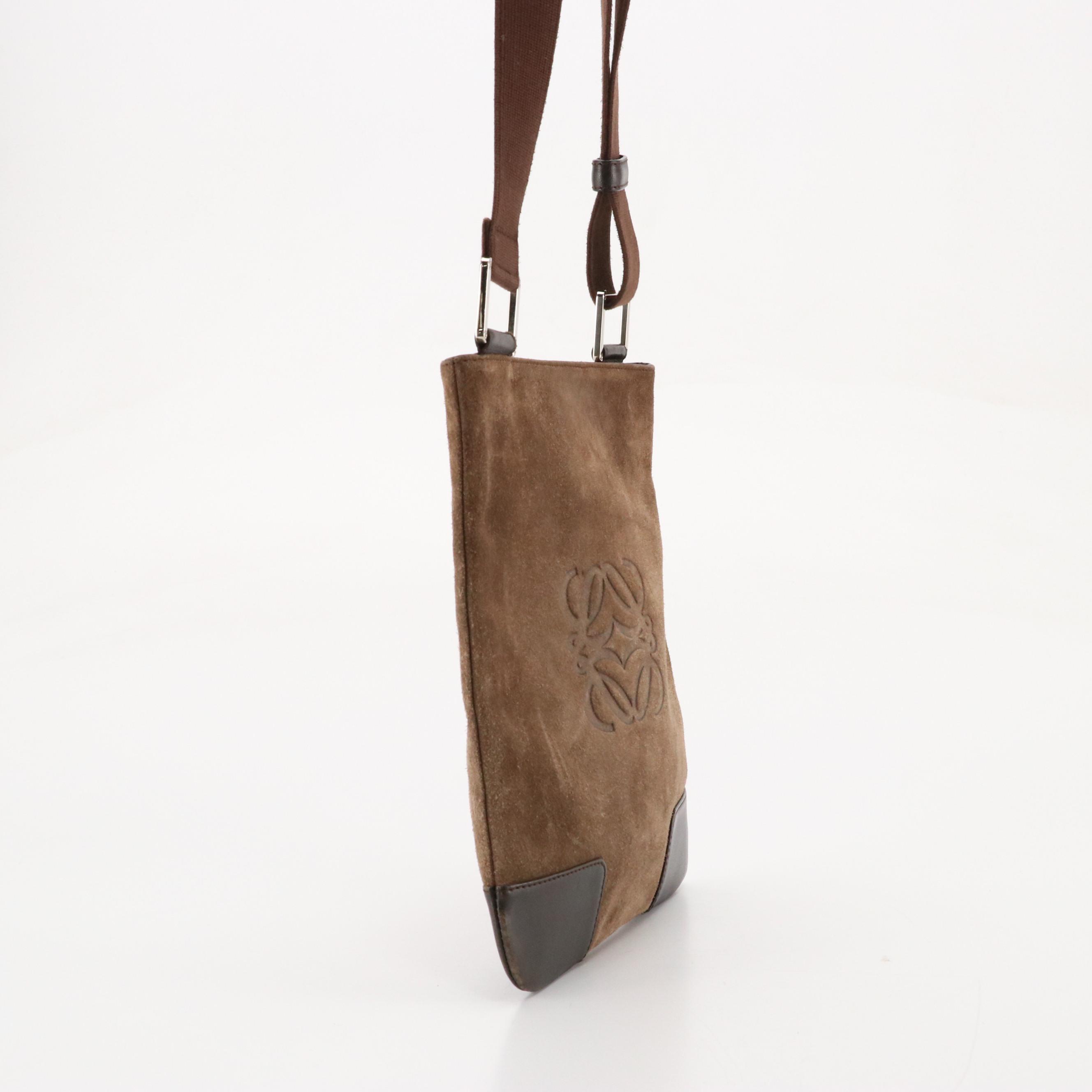 Loewe Anagram Crossbody Bag in Brown Suede and Leather