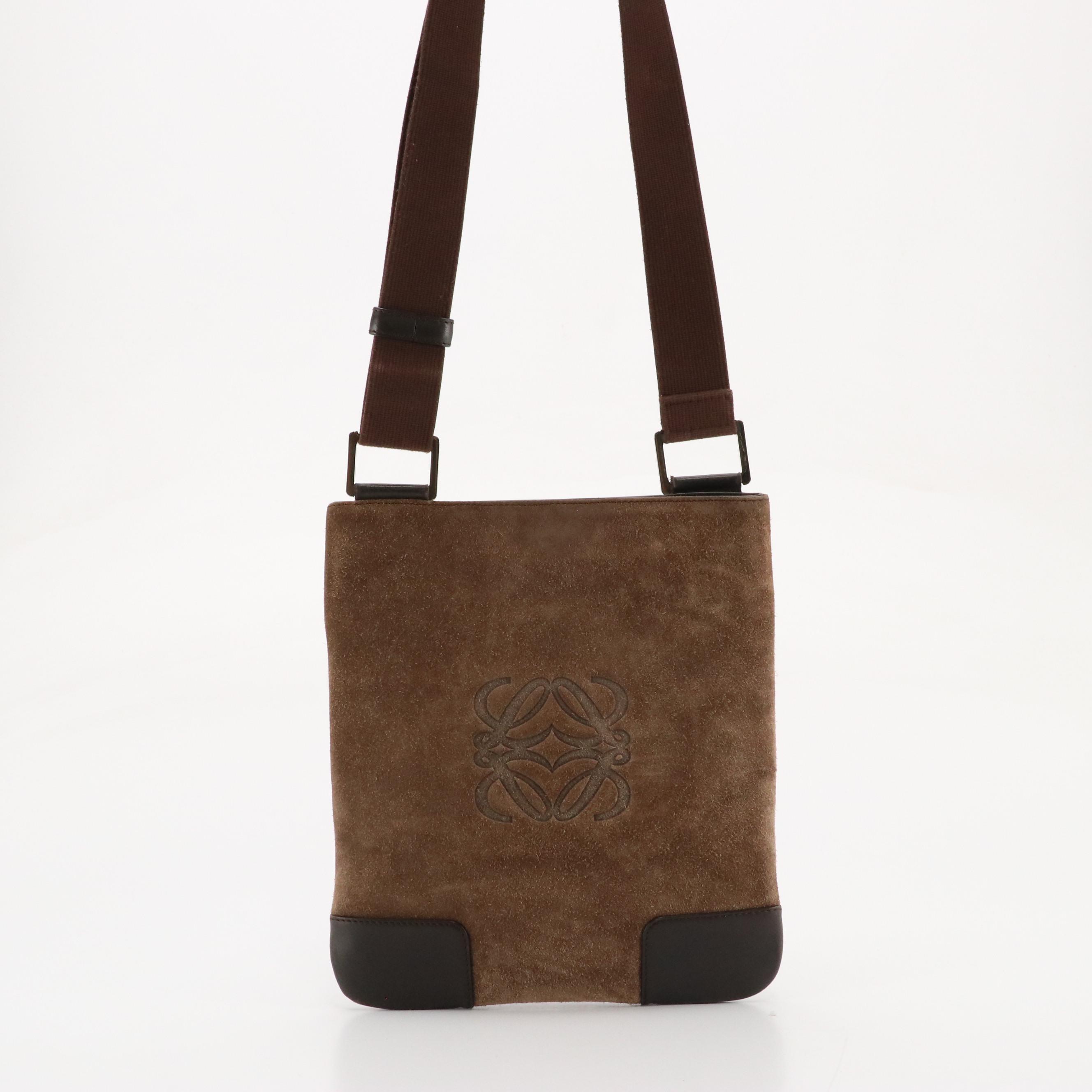 Loewe Anagram Crossbody Bag in Brown Suede and Leather