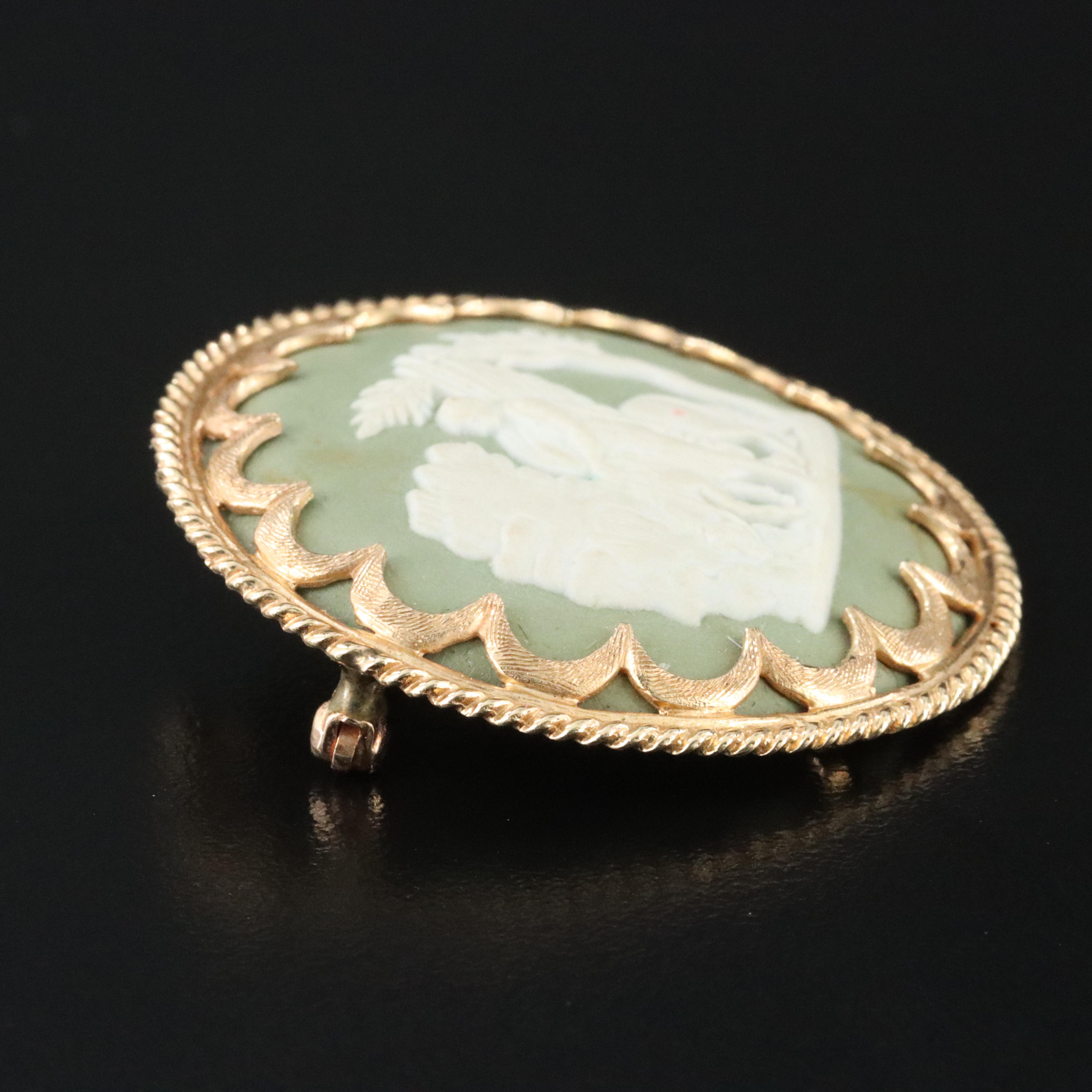 Wedgwood 14K Jasperware Greco-Roman Themed Converter Brooch
