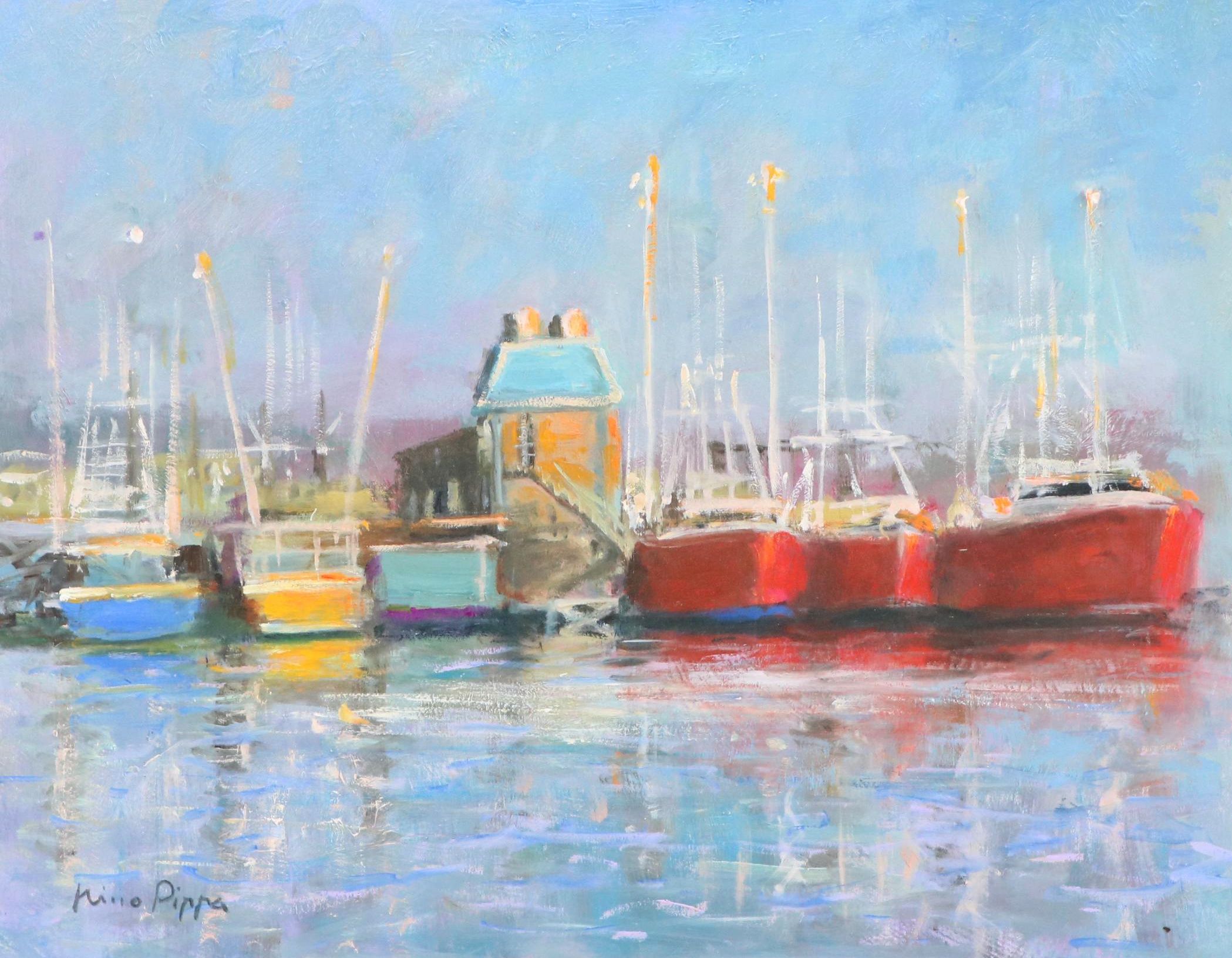 Nino Pippa Harbor Scene Oil Painting "North Carolina Fishing Boats," 2022
