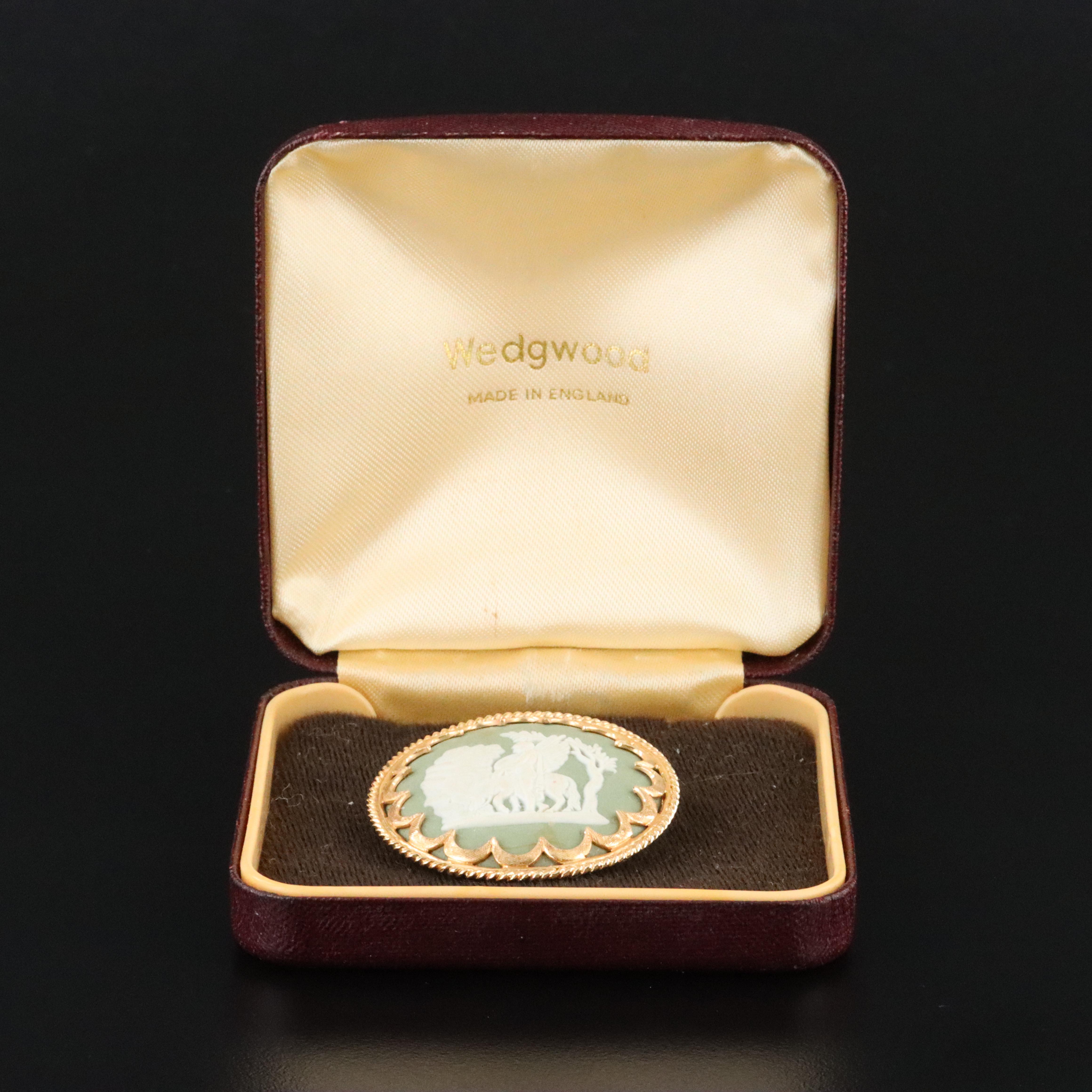 Wedgwood 14K Jasperware Greco-Roman Themed Converter Brooch