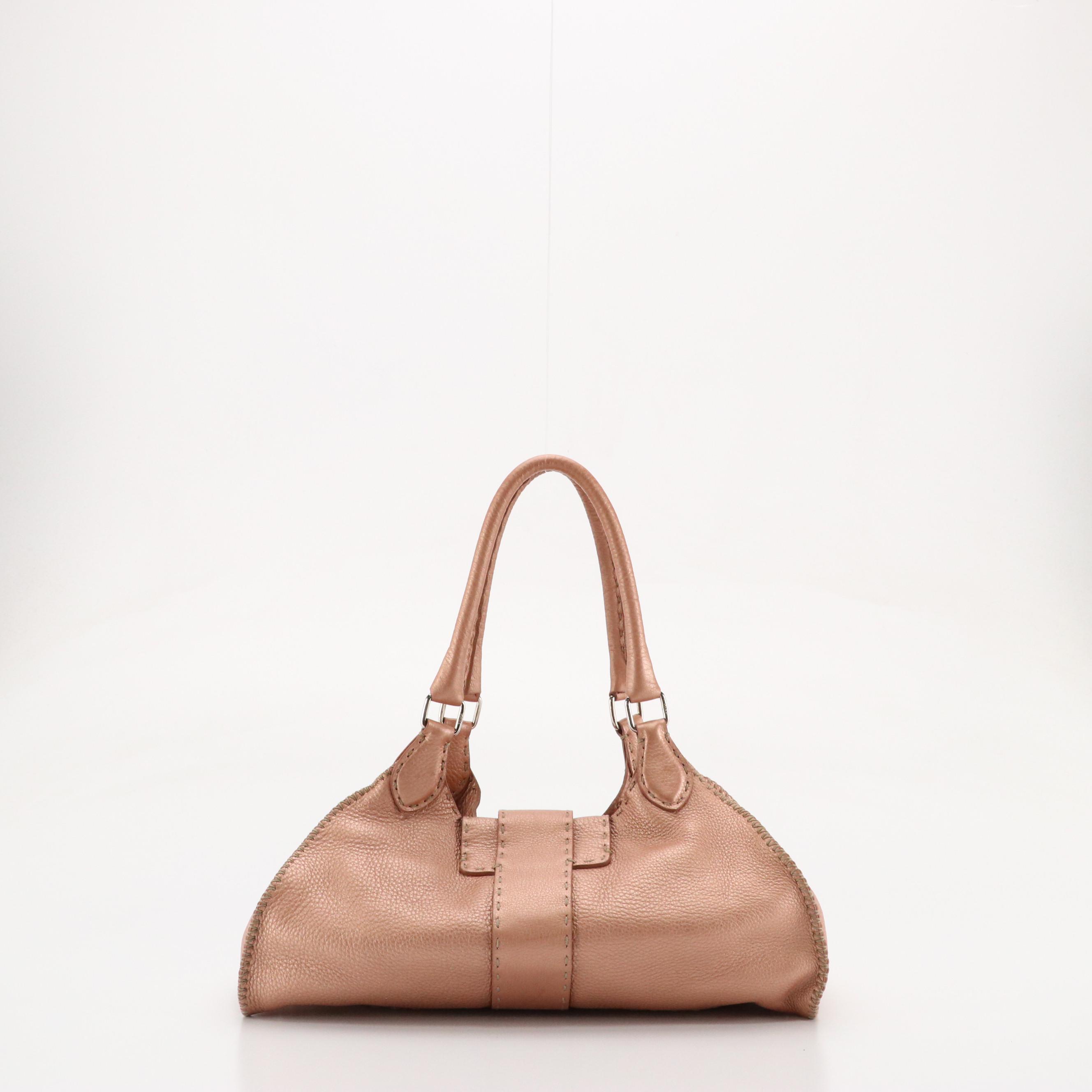 Fendi Selleria Sporty Shoulder Bag in Metallic Grained Calfskin Leather