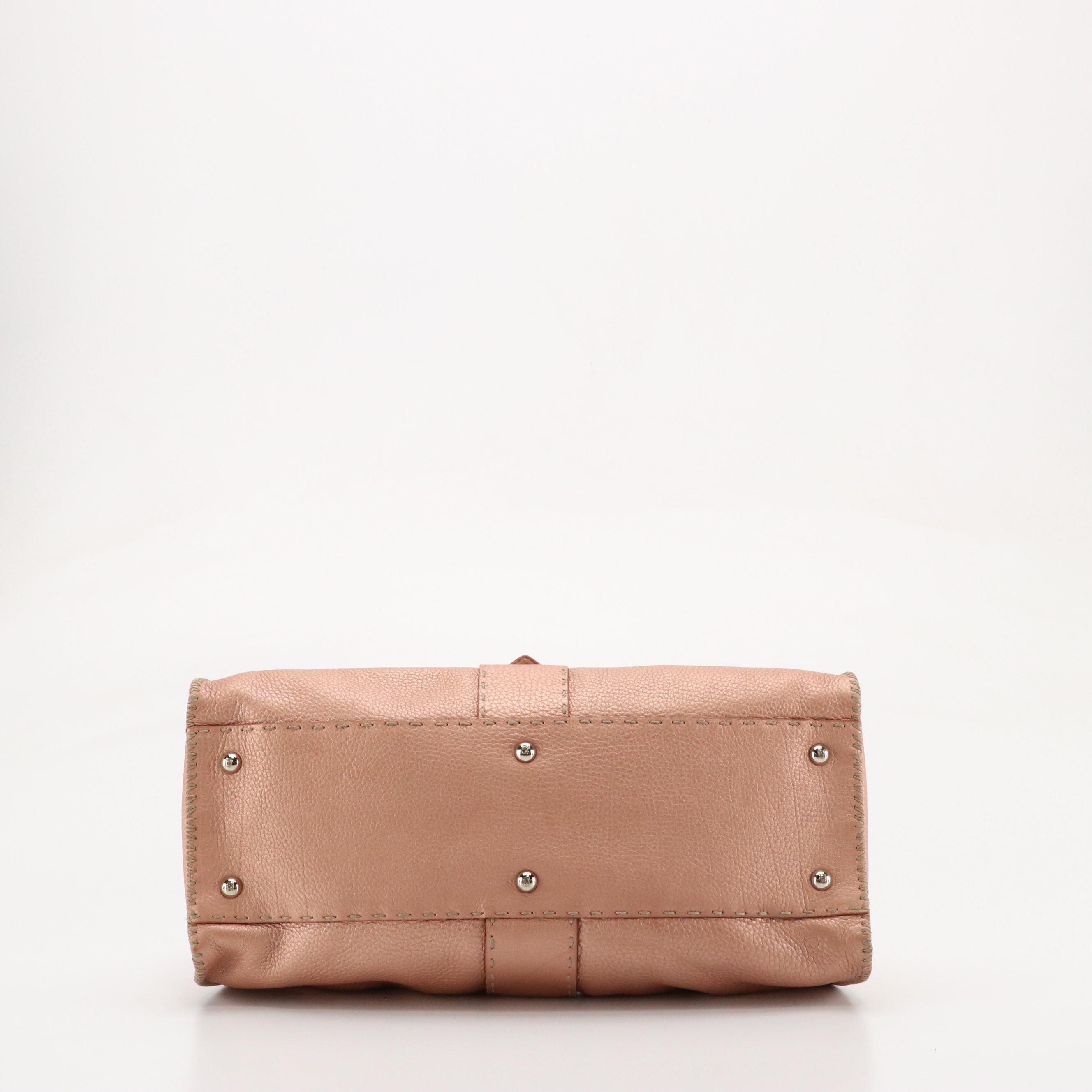 Fendi Selleria Sporty Shoulder Bag in Metallic Grained Calfskin Leather