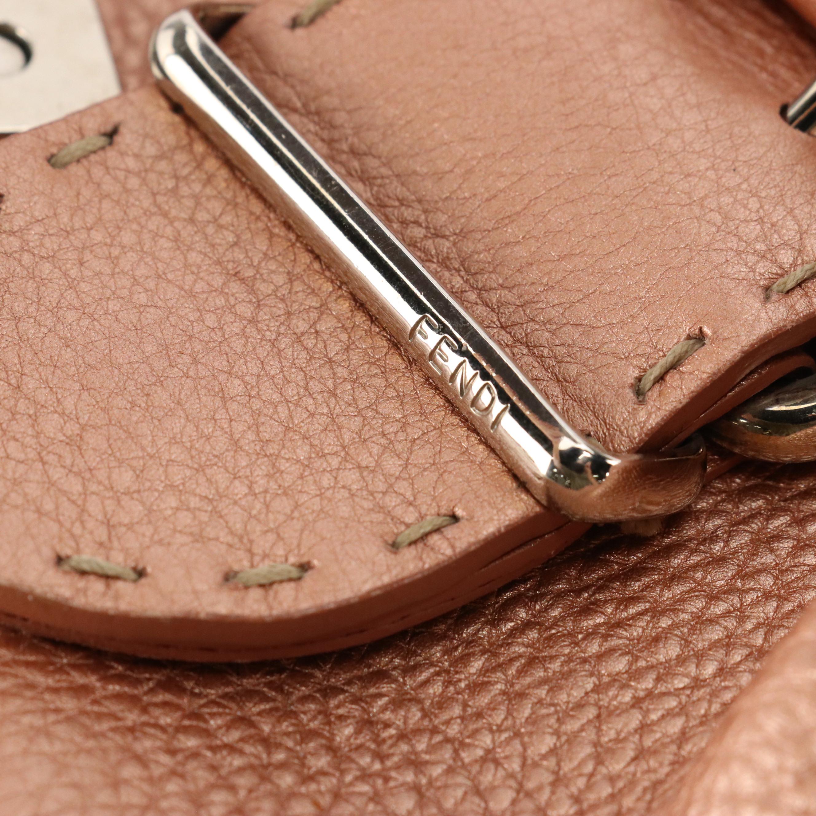 Fendi Selleria Sporty Shoulder Bag in Metallic Grained Calfskin Leather