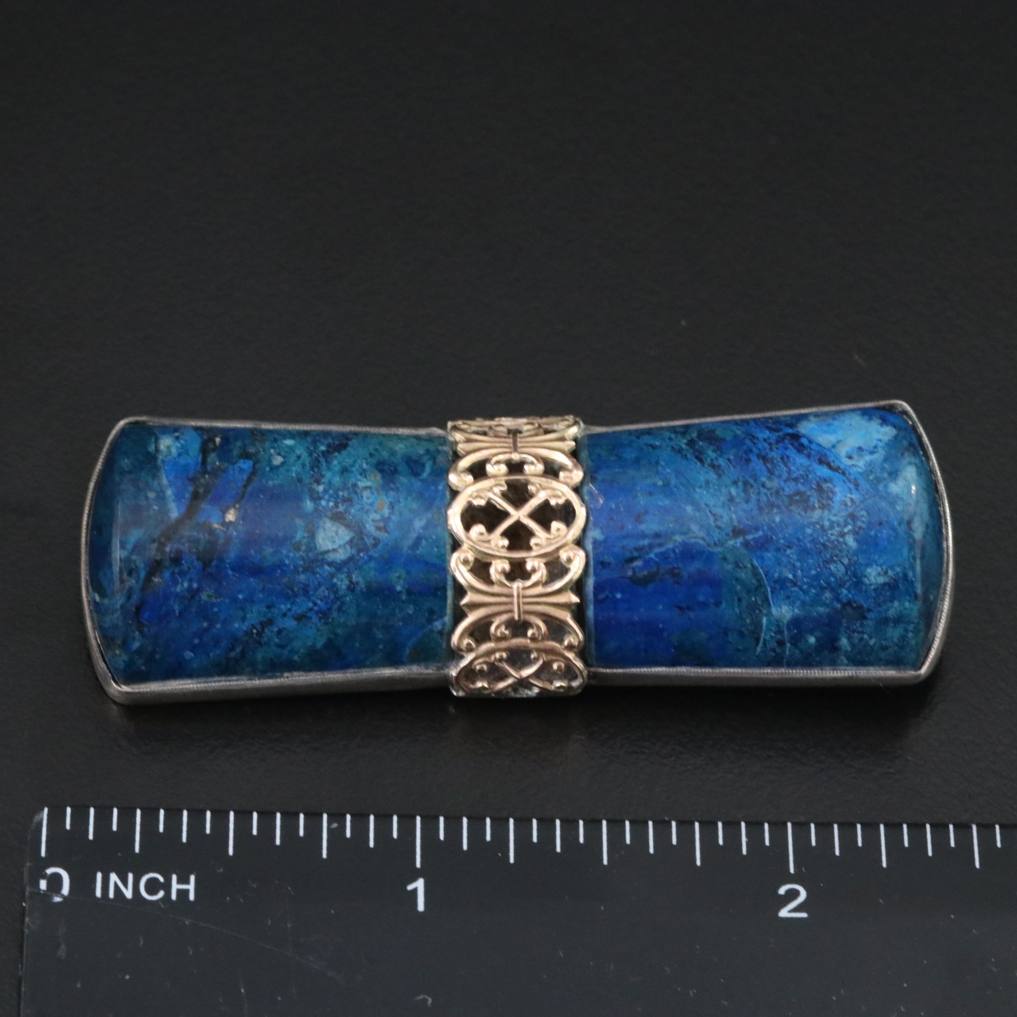 Antique 900 Silver and 10K Jasper Brooch