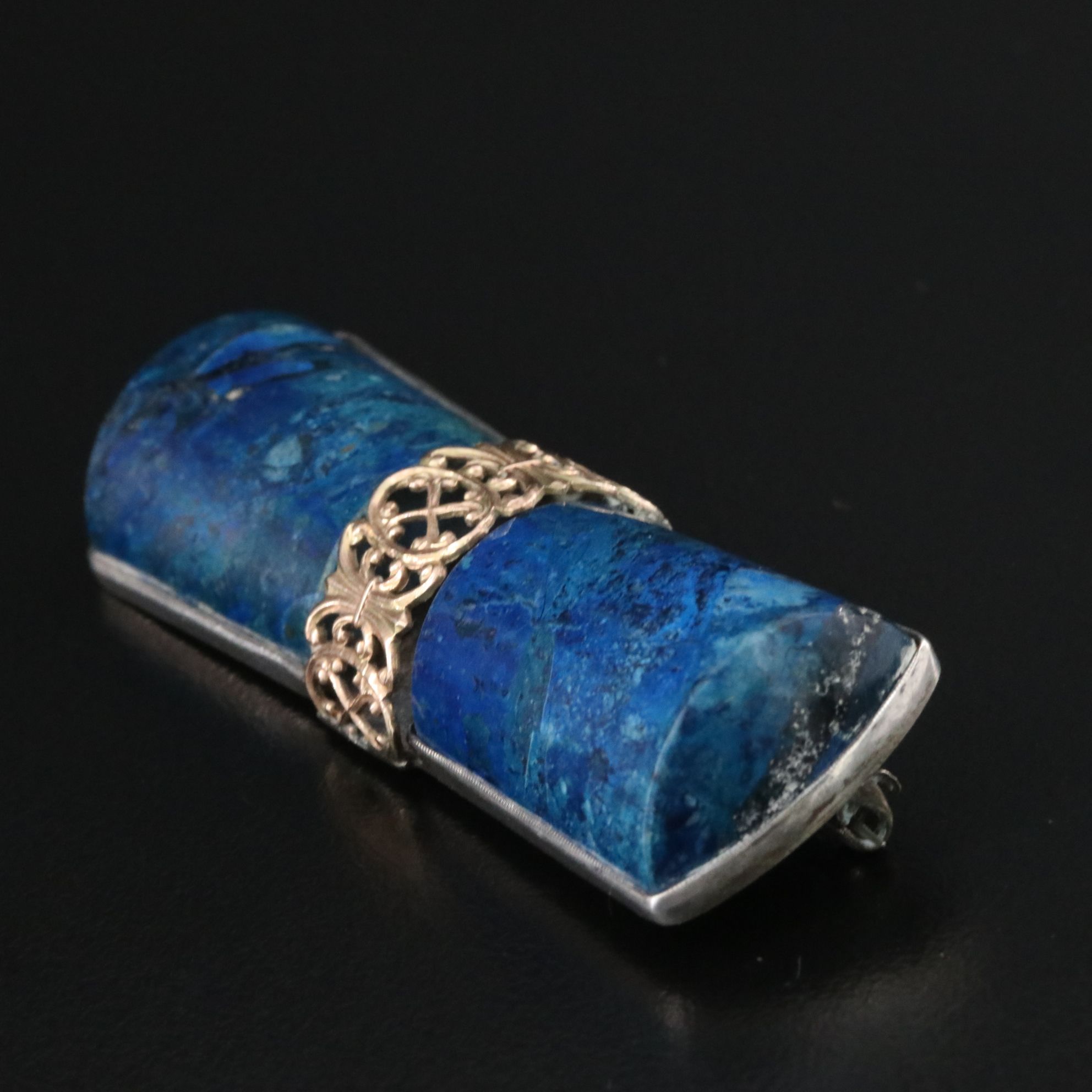 Antique 900 Silver and 10K Jasper Brooch