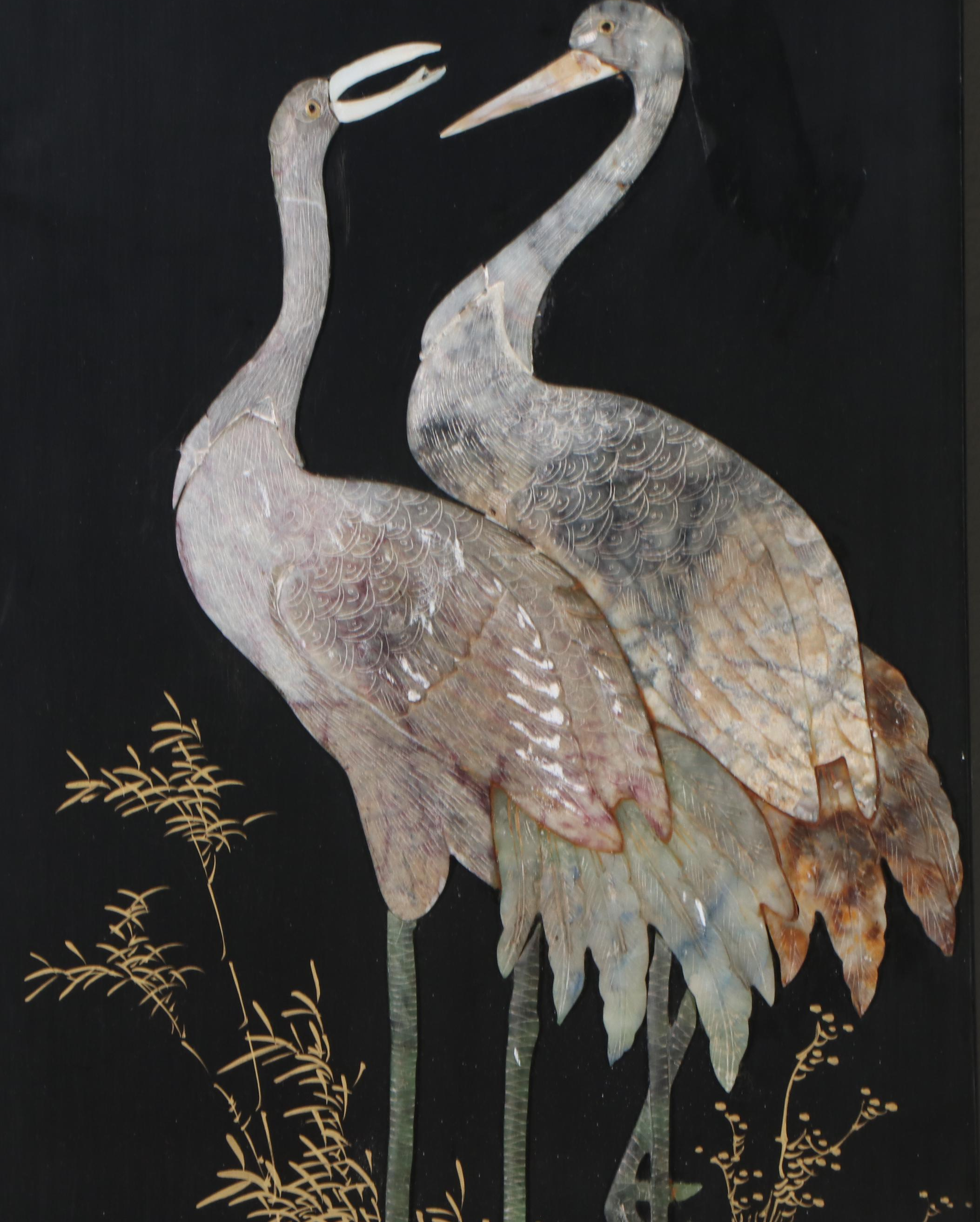 Jinlong Chinese Black Lacquer and Stone Room Screen, Late 20th Century