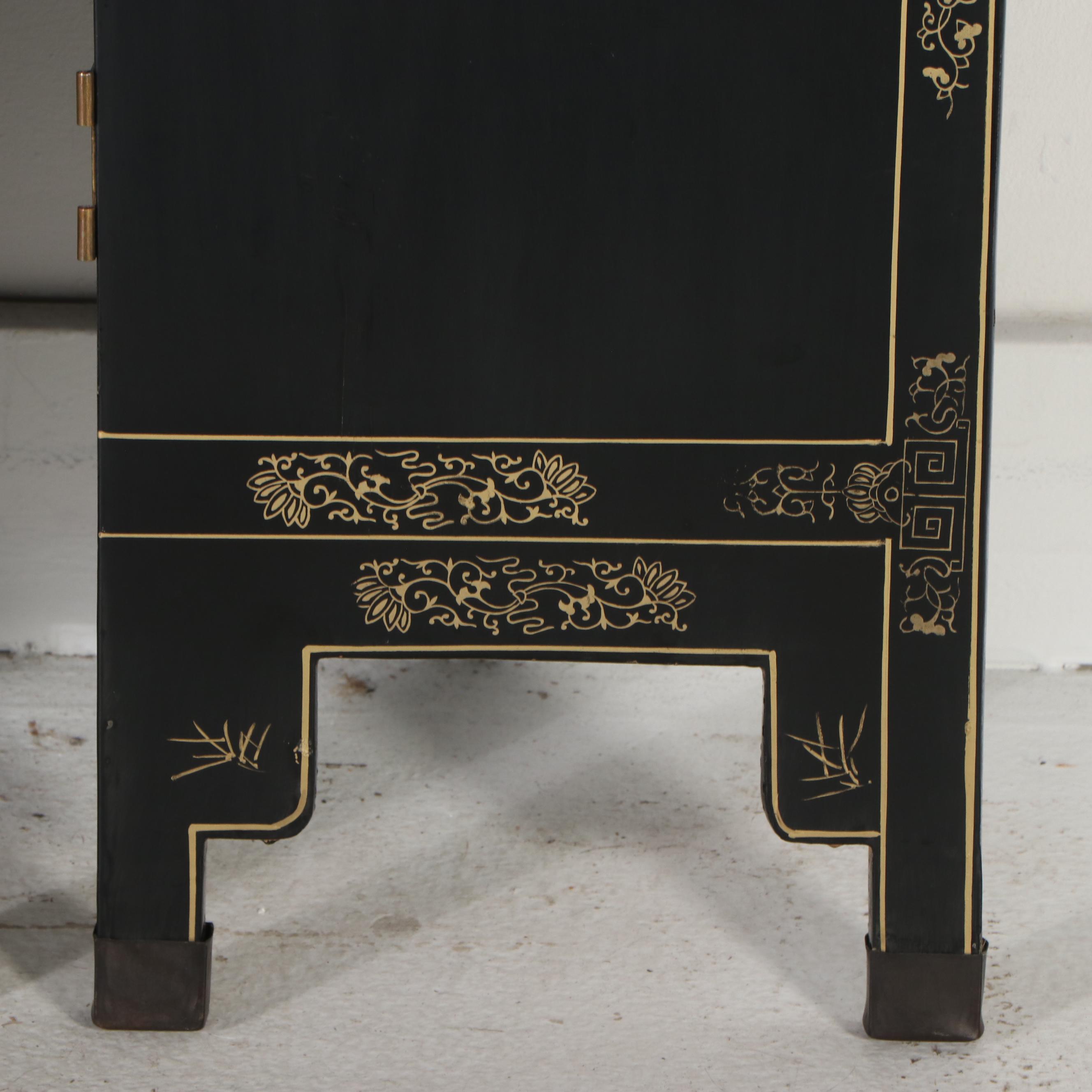 Jinlong Chinese Black Lacquer and Stone Room Screen, Late 20th Century