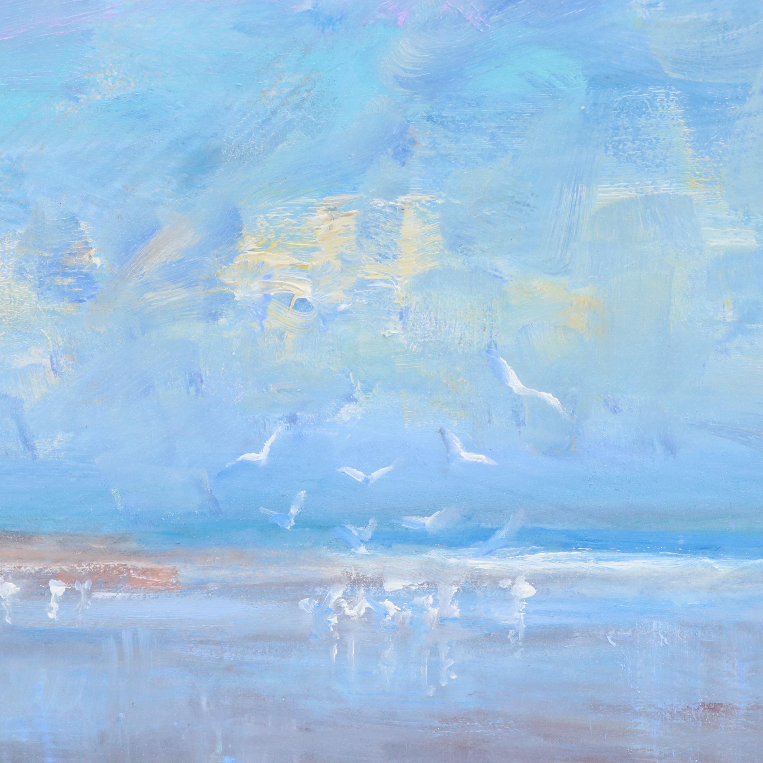 Nino Pippa Seascape Oil Painting "North Carolina Seagulls," 2019