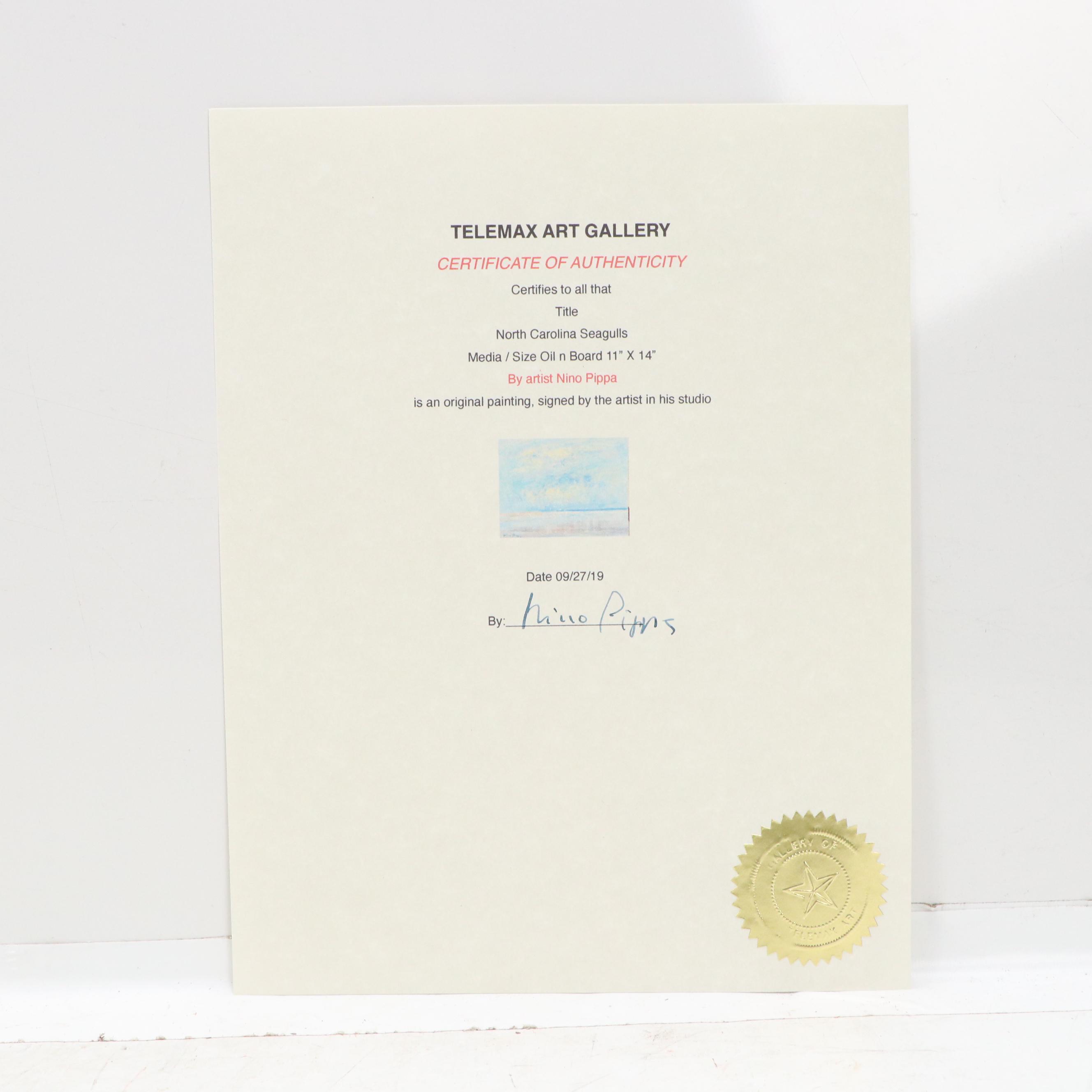 Nino Pippa Seascape Oil Painting "North Carolina Seagulls," 2019