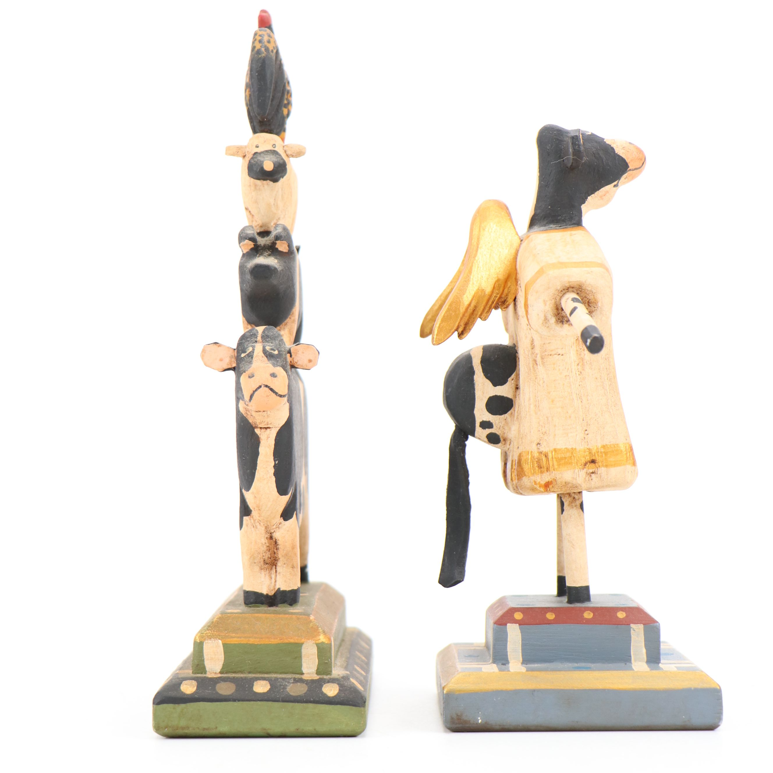 G. Voyzey Hand-Carved Folk Art Style Wooden Cow Figures