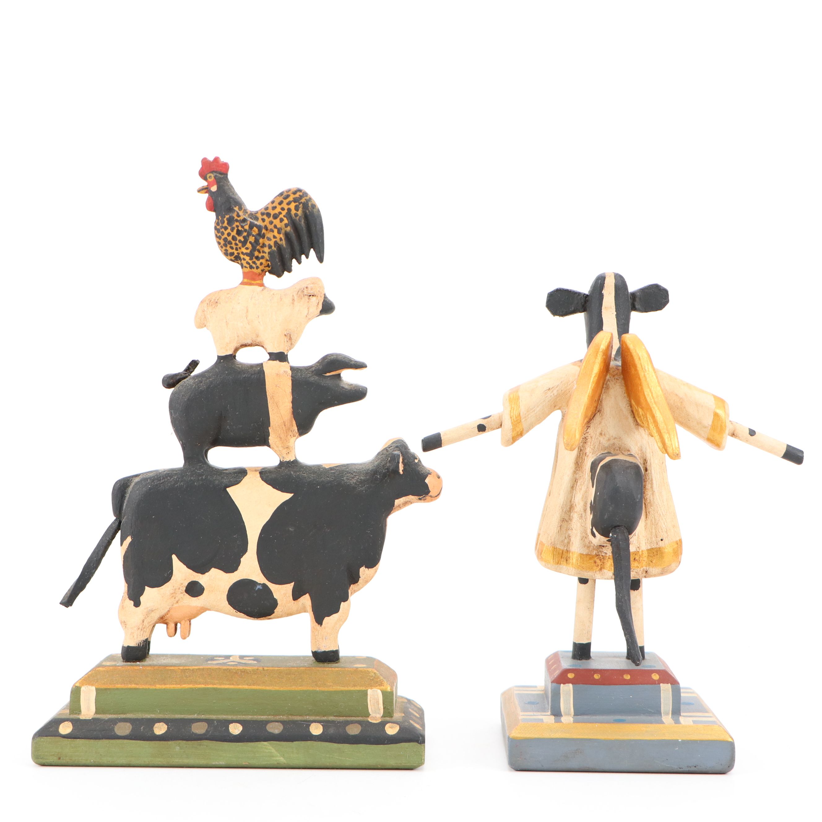 G. Voyzey Hand-Carved Folk Art Style Wooden Cow Figures