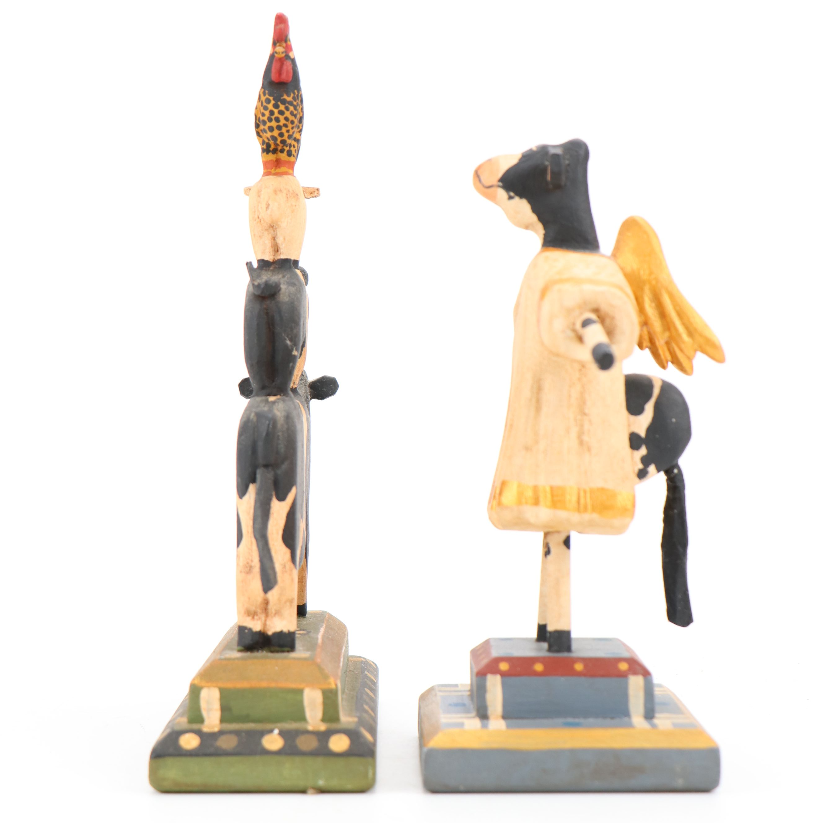 G. Voyzey Hand-Carved Folk Art Style Wooden Cow Figures