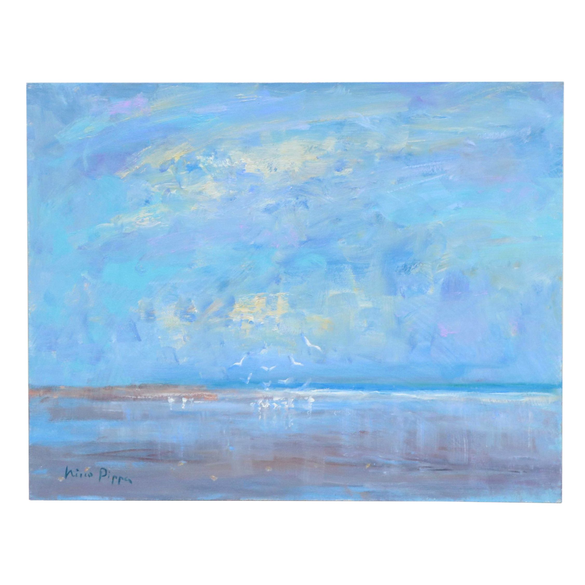Nino Pippa Seascape Oil Painting "North Carolina Seagulls," 2019