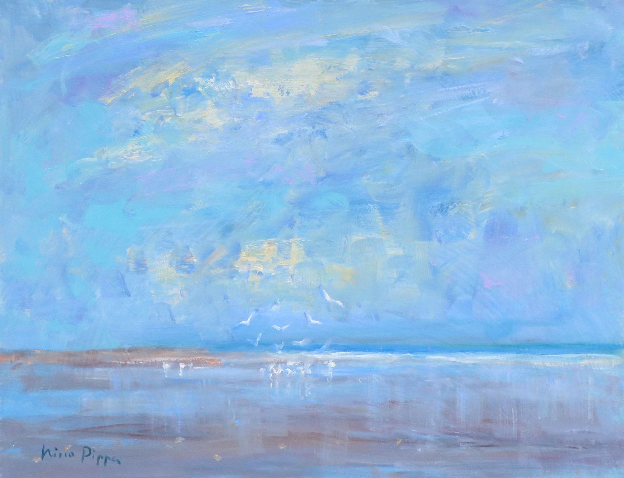 Nino Pippa Seascape Oil Painting "North Carolina Seagulls," 2019