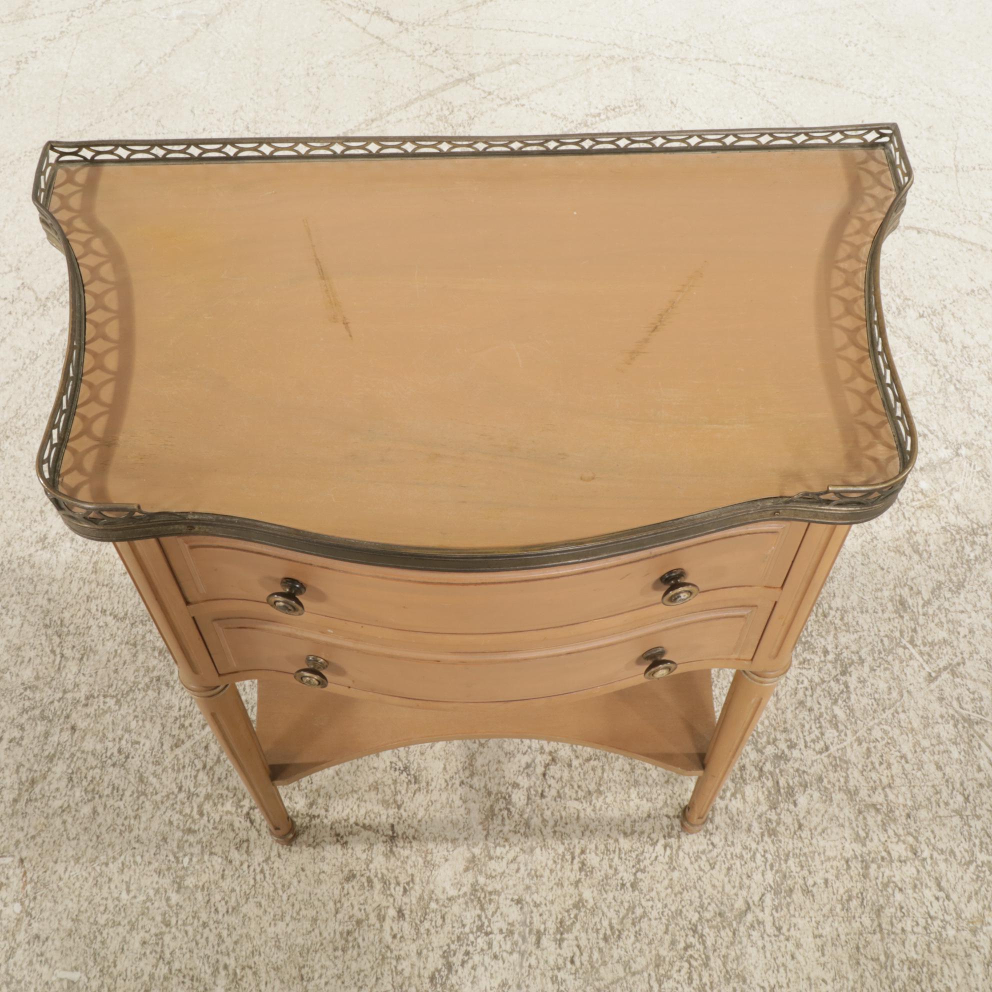 Louis XVI Style Painted Side Table with Brass Gallery Rail, Mid-20th Century