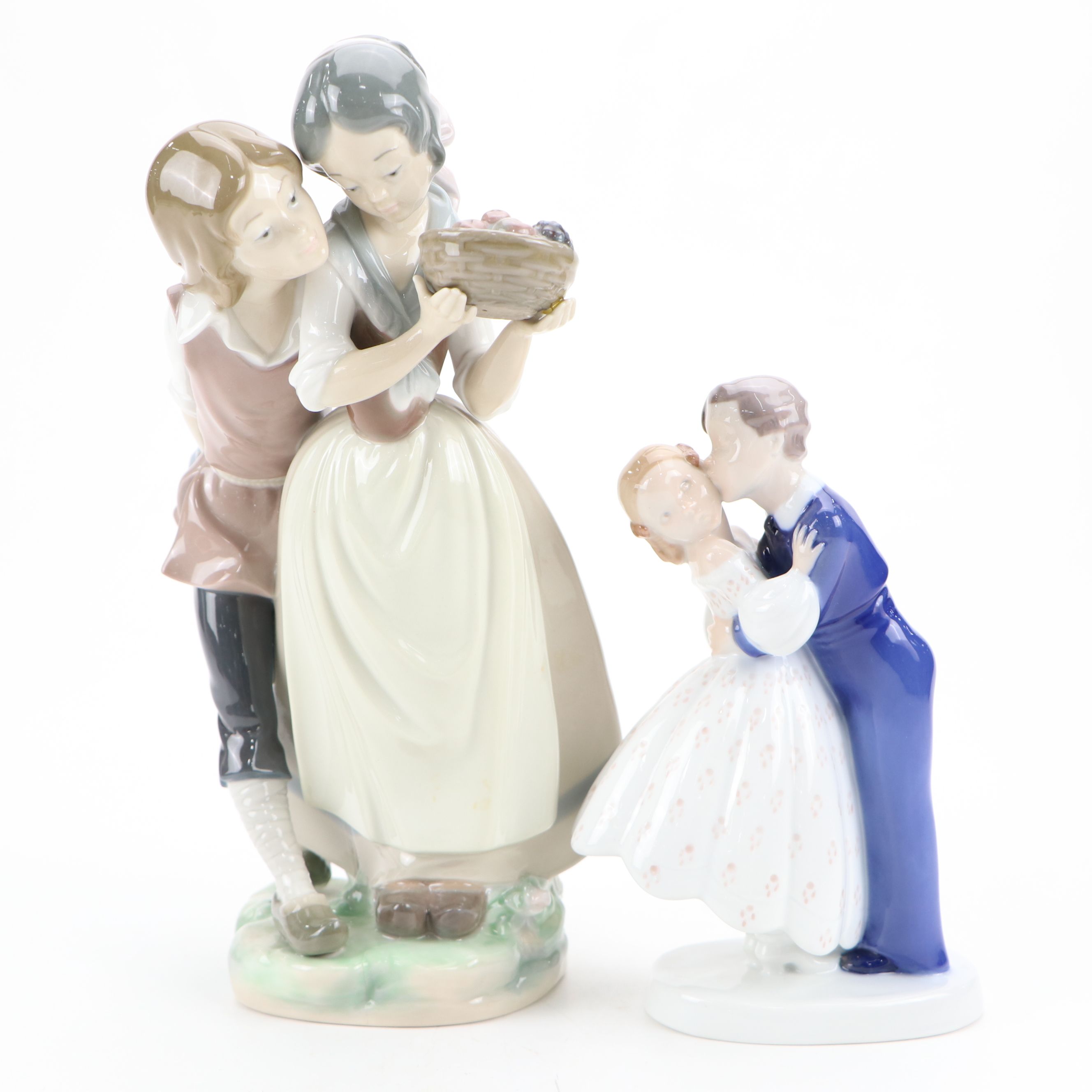 Lladró "Children with Basket of Fruit" with Bing & Grøndahl Porcelain Figurines
