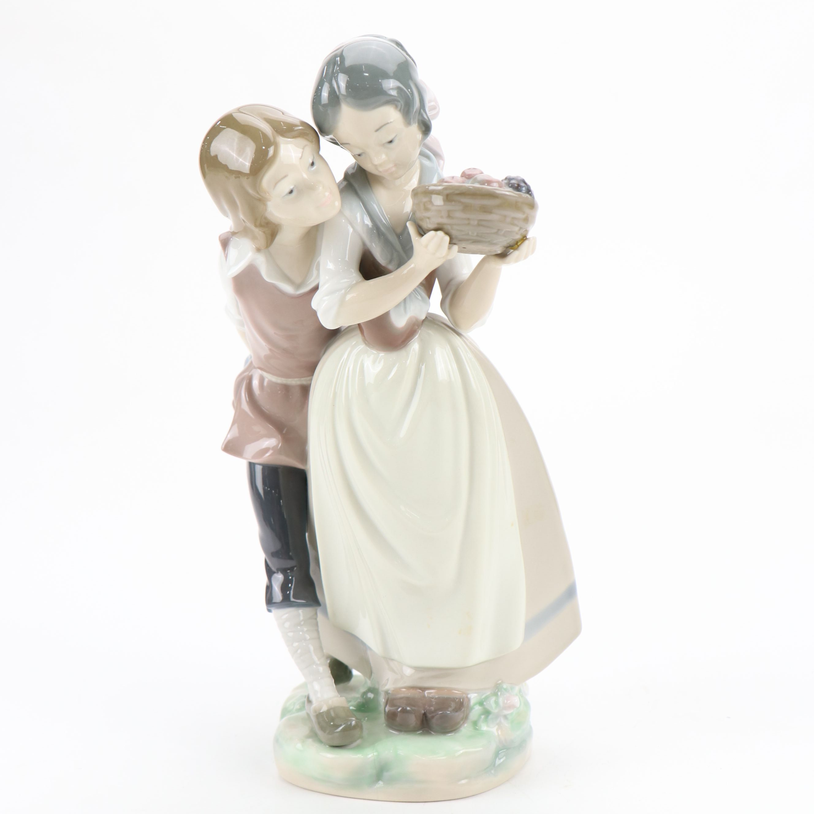 Lladró "Children with Basket of Fruit" with Bing & Grøndahl Porcelain Figurines