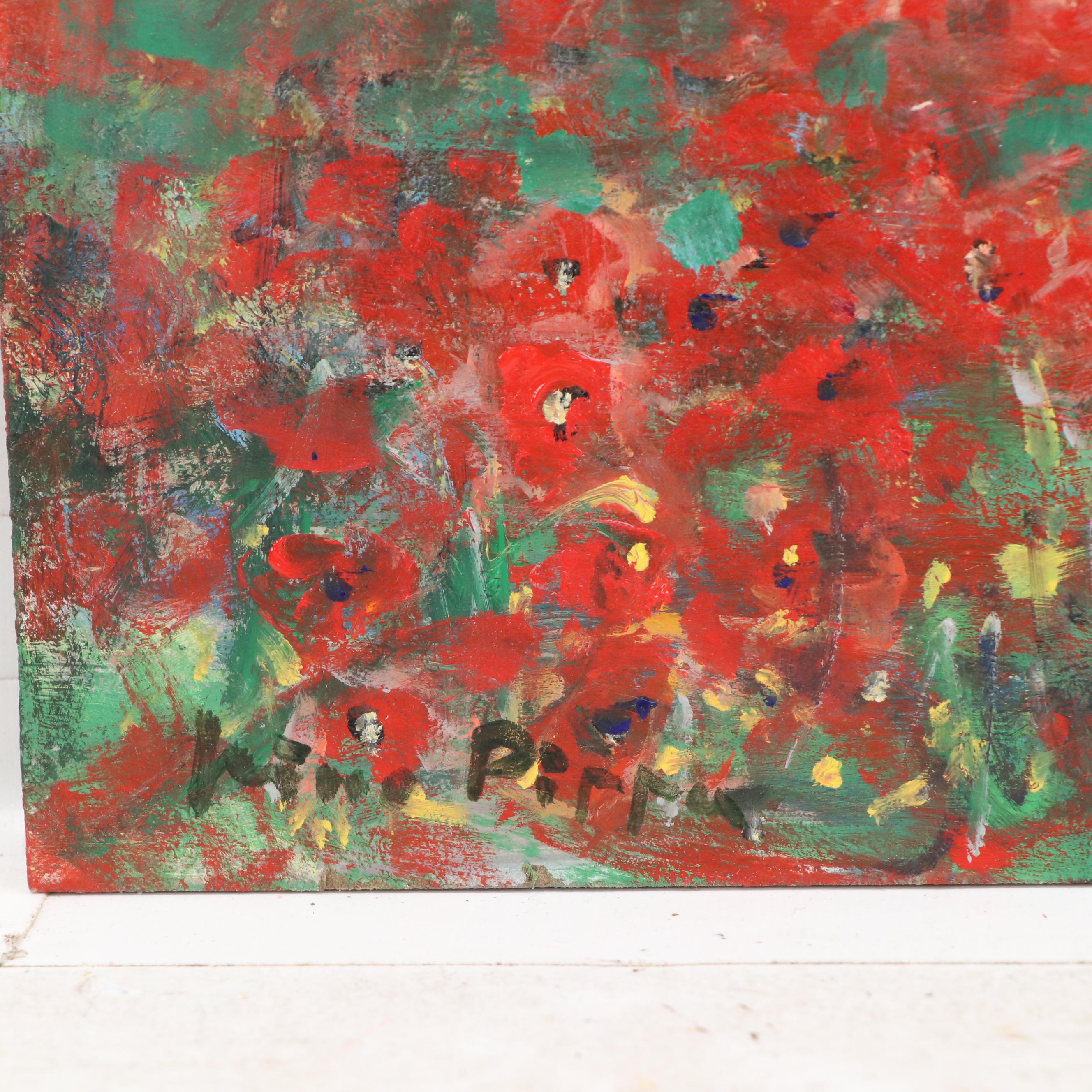 Nino Pippa Oil Painting "Tuscany Landscape with Tulips," 2017