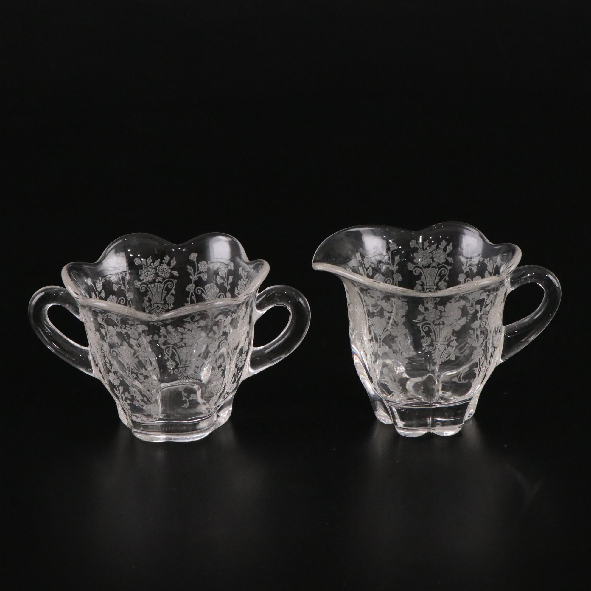 Glassware with Avon, Cambridge "Rose Point" and Tiffin "Cherokee Rose"