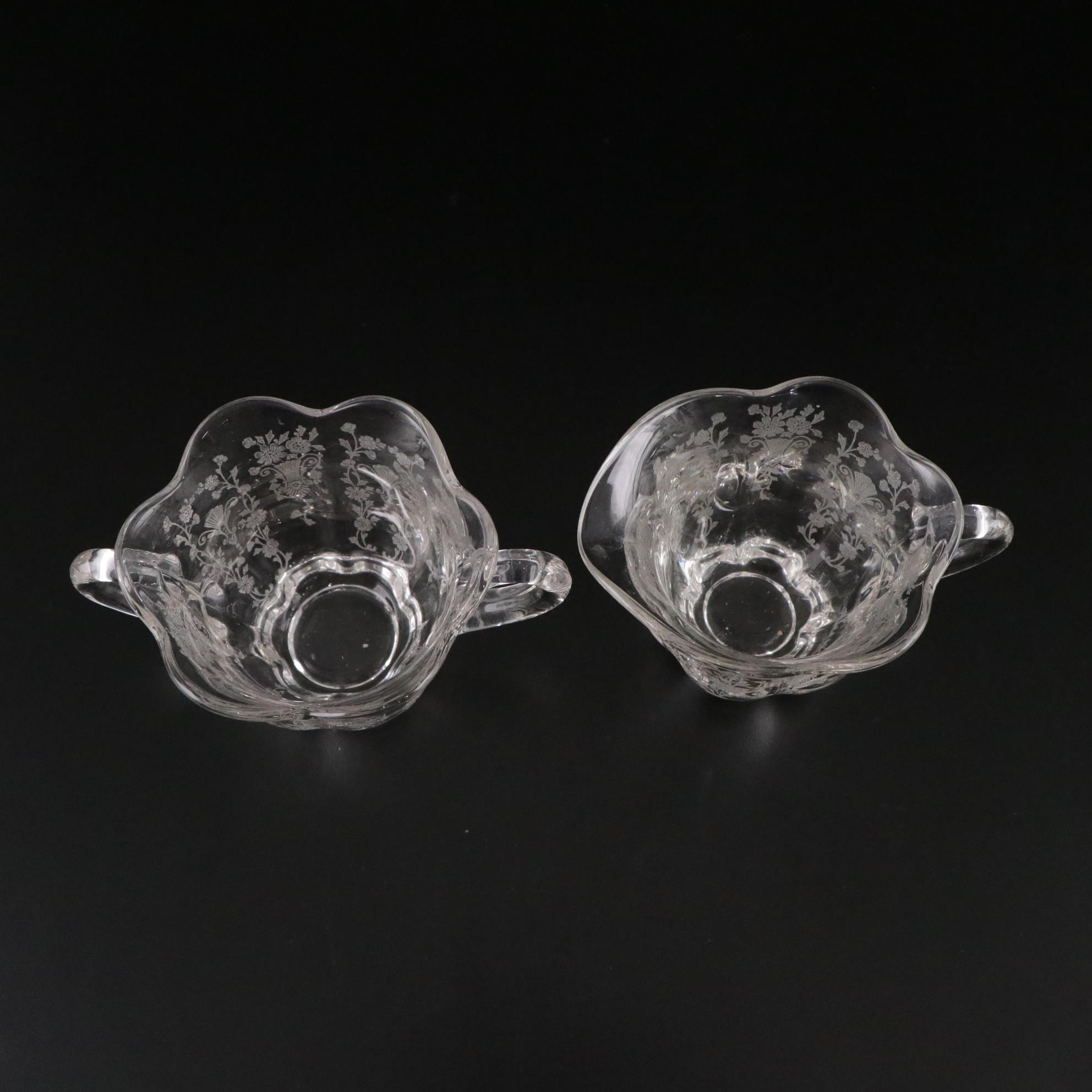 Glassware with Avon, Cambridge "Rose Point" and Tiffin "Cherokee Rose"