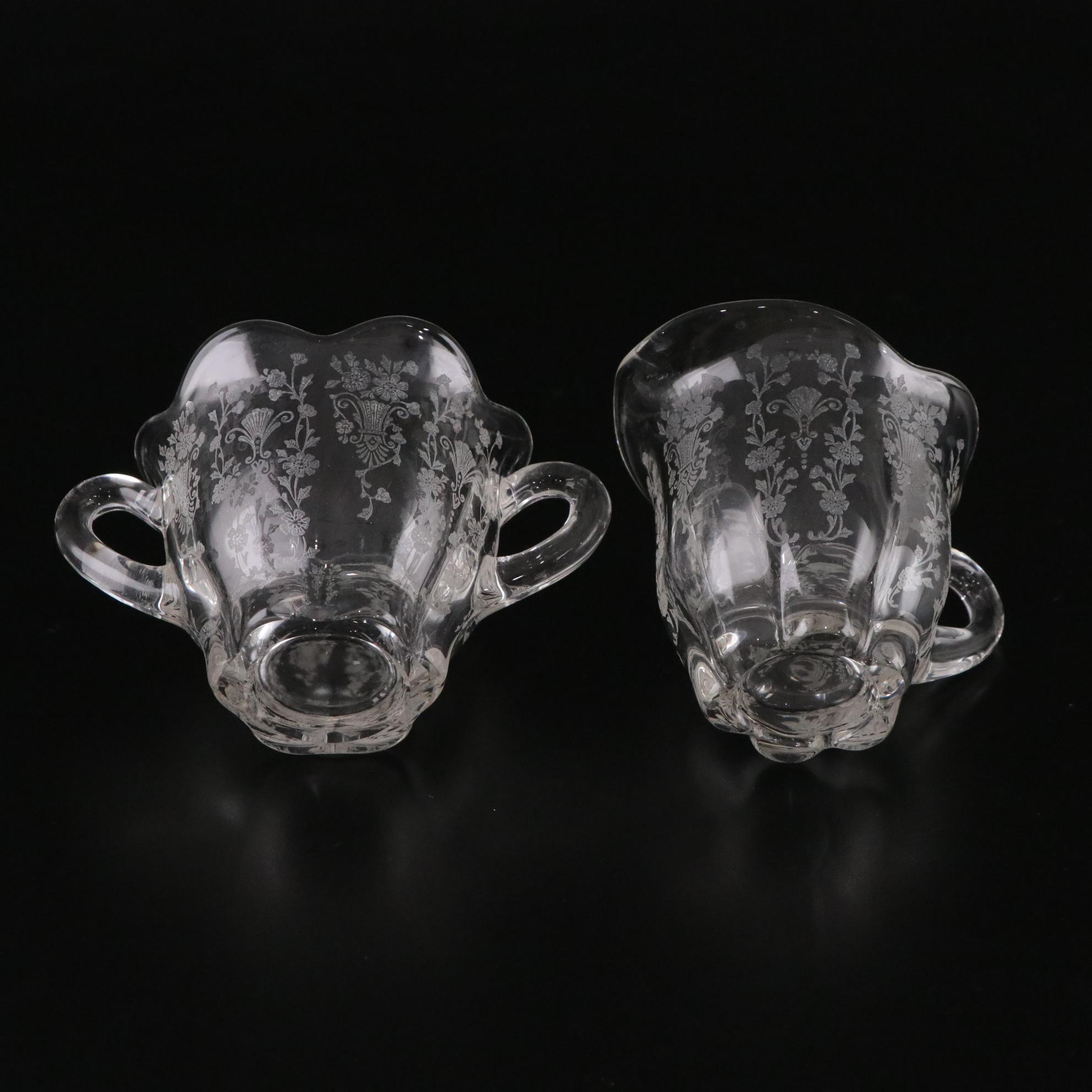 Glassware with Avon, Cambridge "Rose Point" and Tiffin "Cherokee Rose"