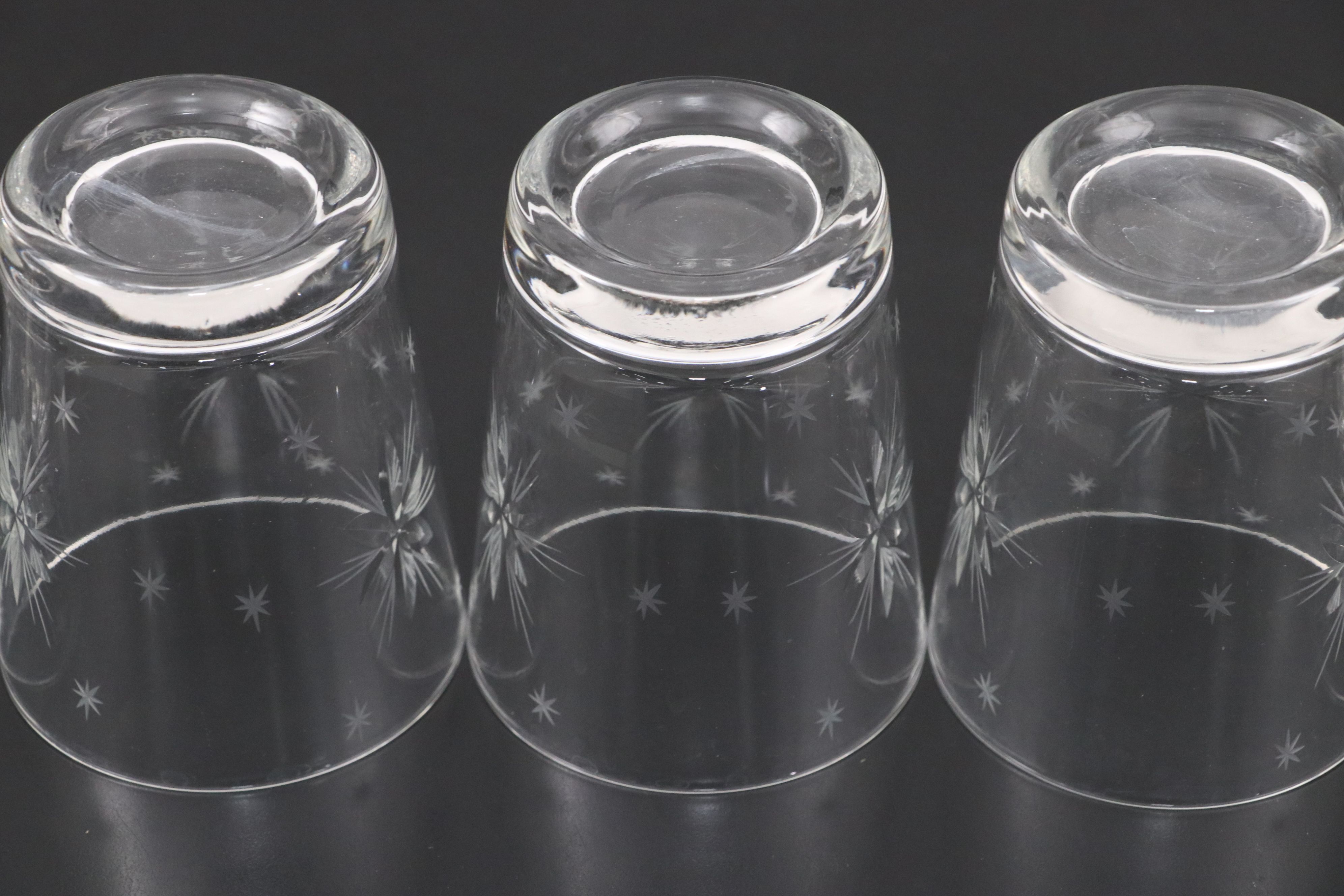 Mid Century Modern Style Cut and Etched Atomic Starburst Cocktail Glasses