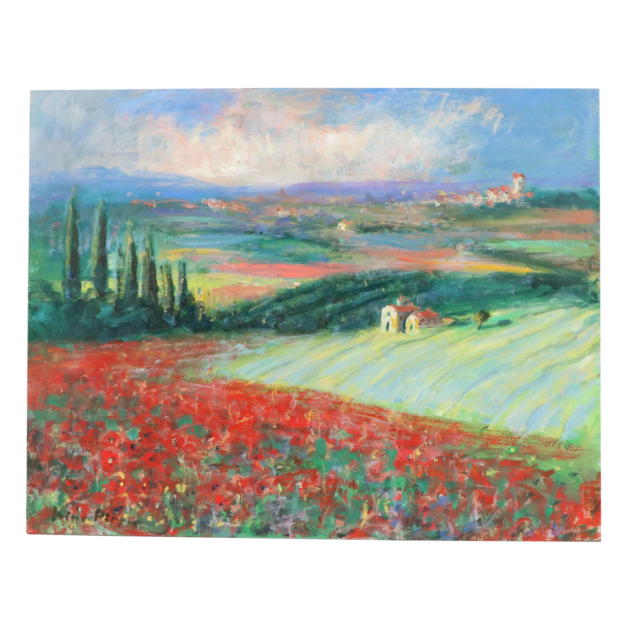 Nino Pippa Oil Painting "Tuscany Landscape with Tulips," 2017