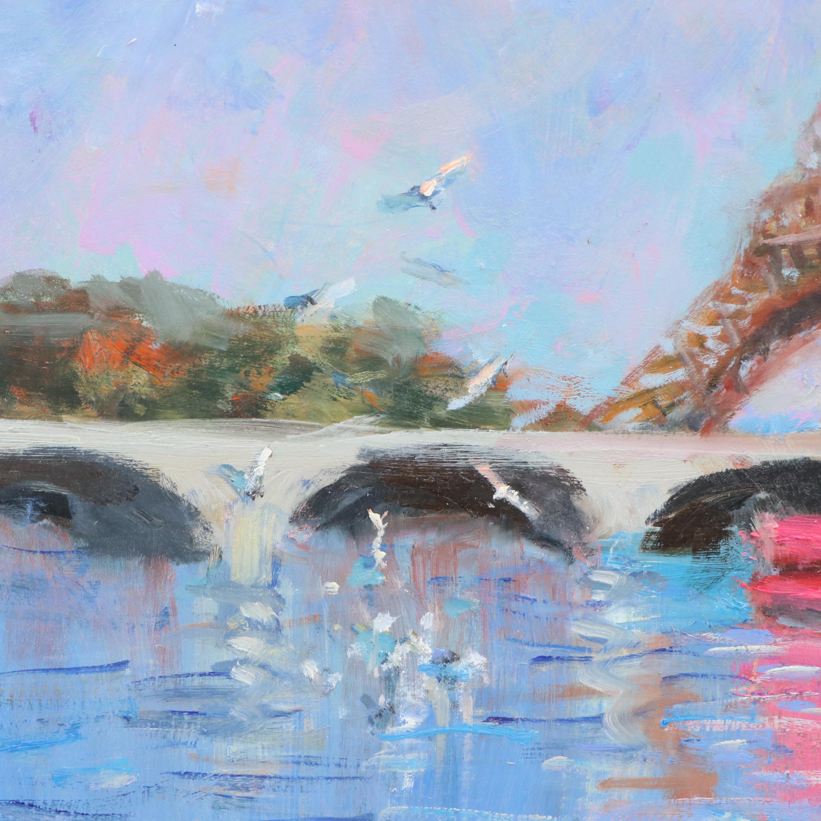 Nino Pippa Cityscape Oil Painting "Paris Seagulls on the Seine," 2018