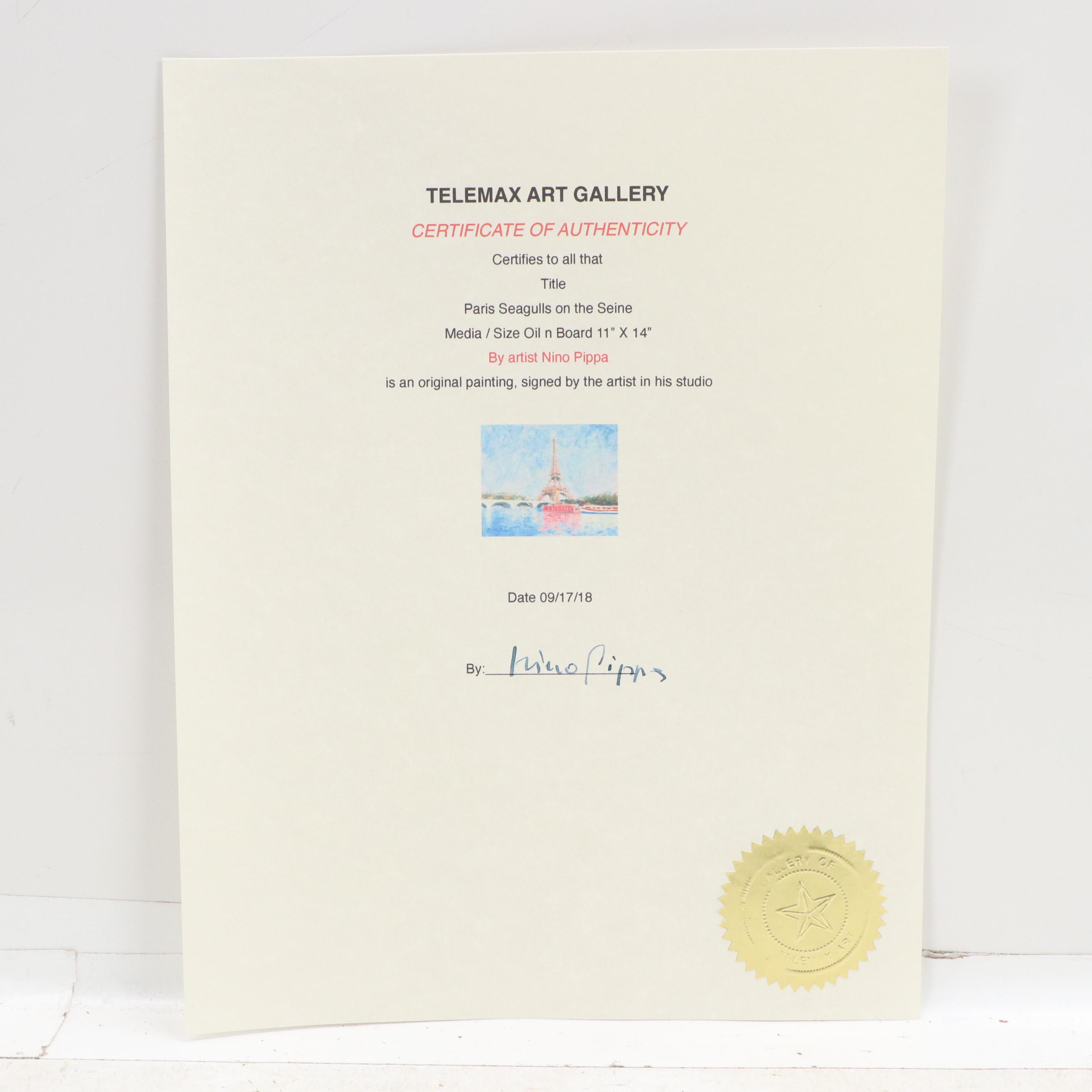 Nino Pippa Cityscape Oil Painting "Paris Seagulls on the Seine," 2018