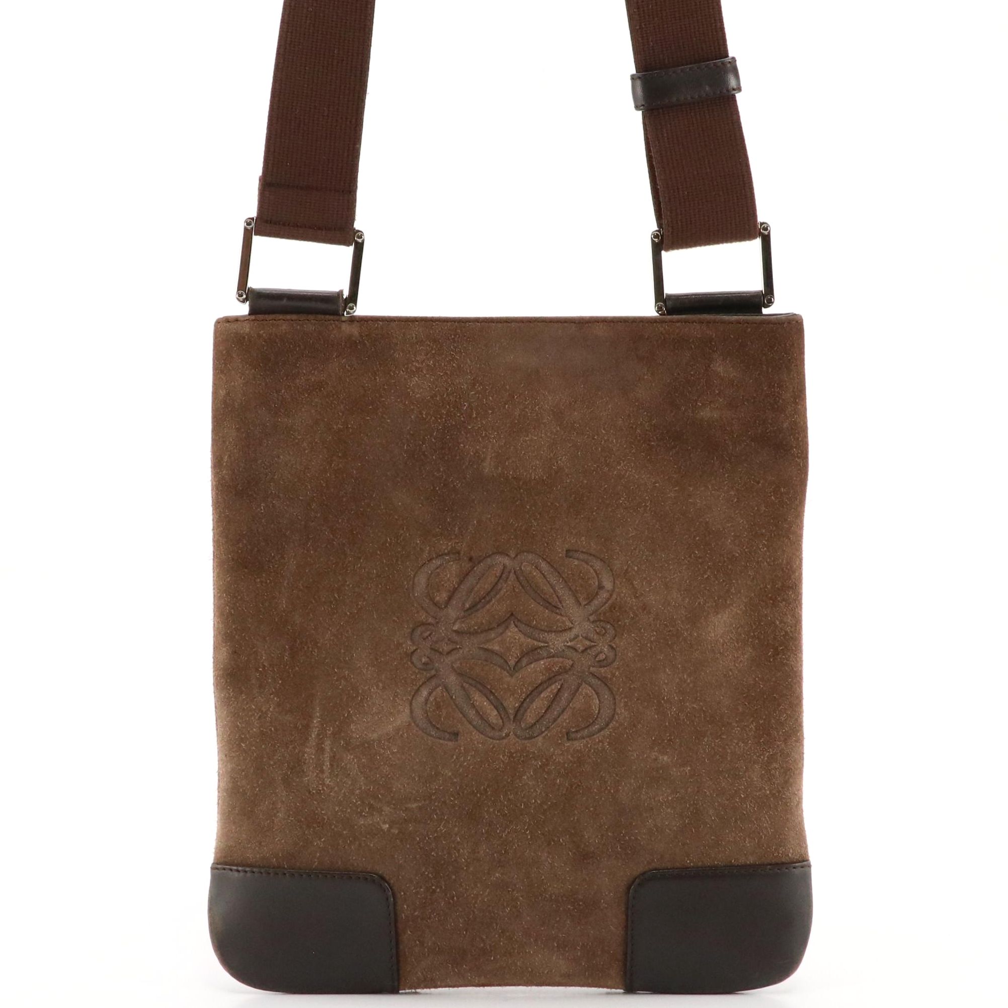Loewe Anagram Crossbody Bag in Brown Suede and Leather