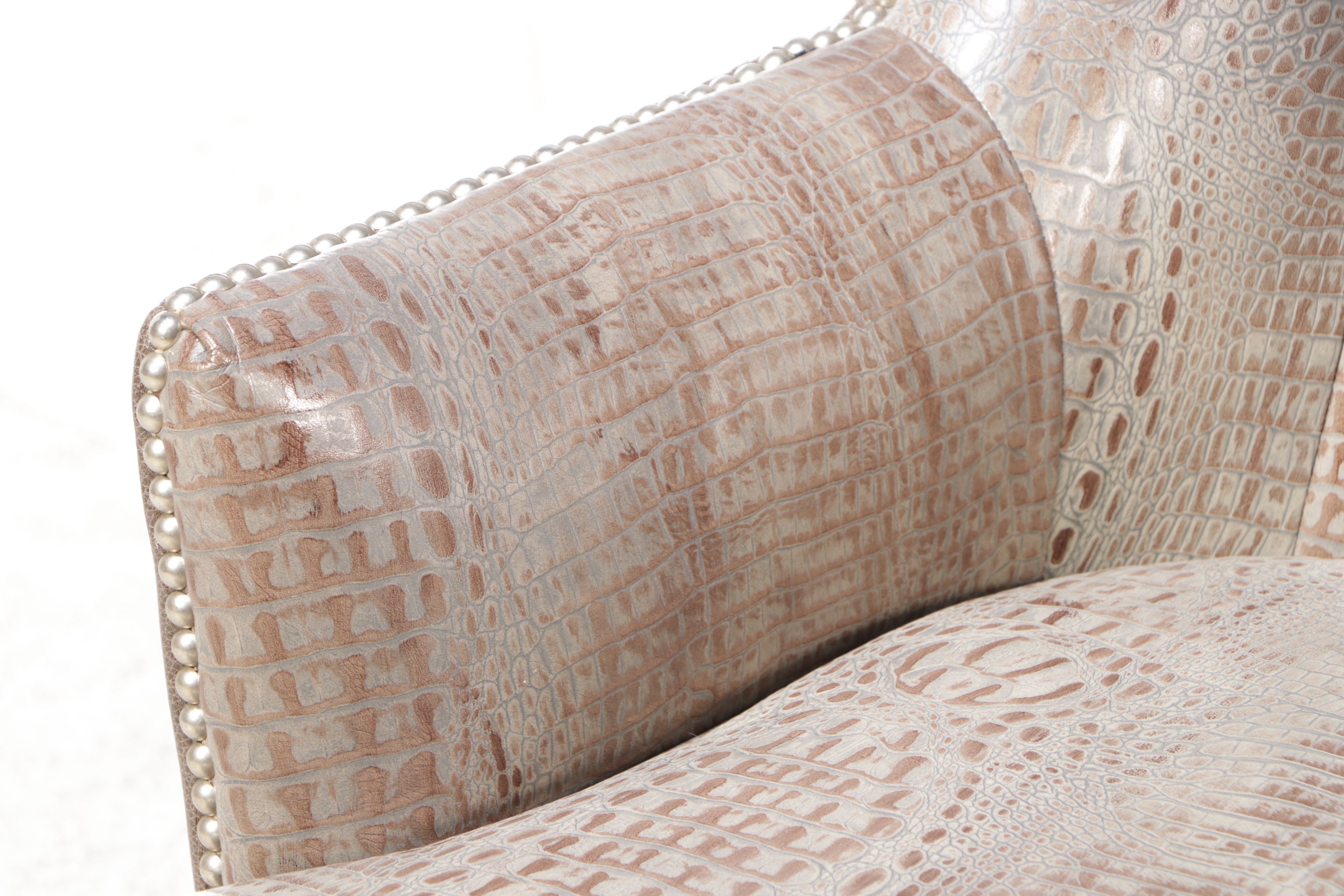 Sherrill Furniture Co. Alligator Embossed Leather Wingback Armchair